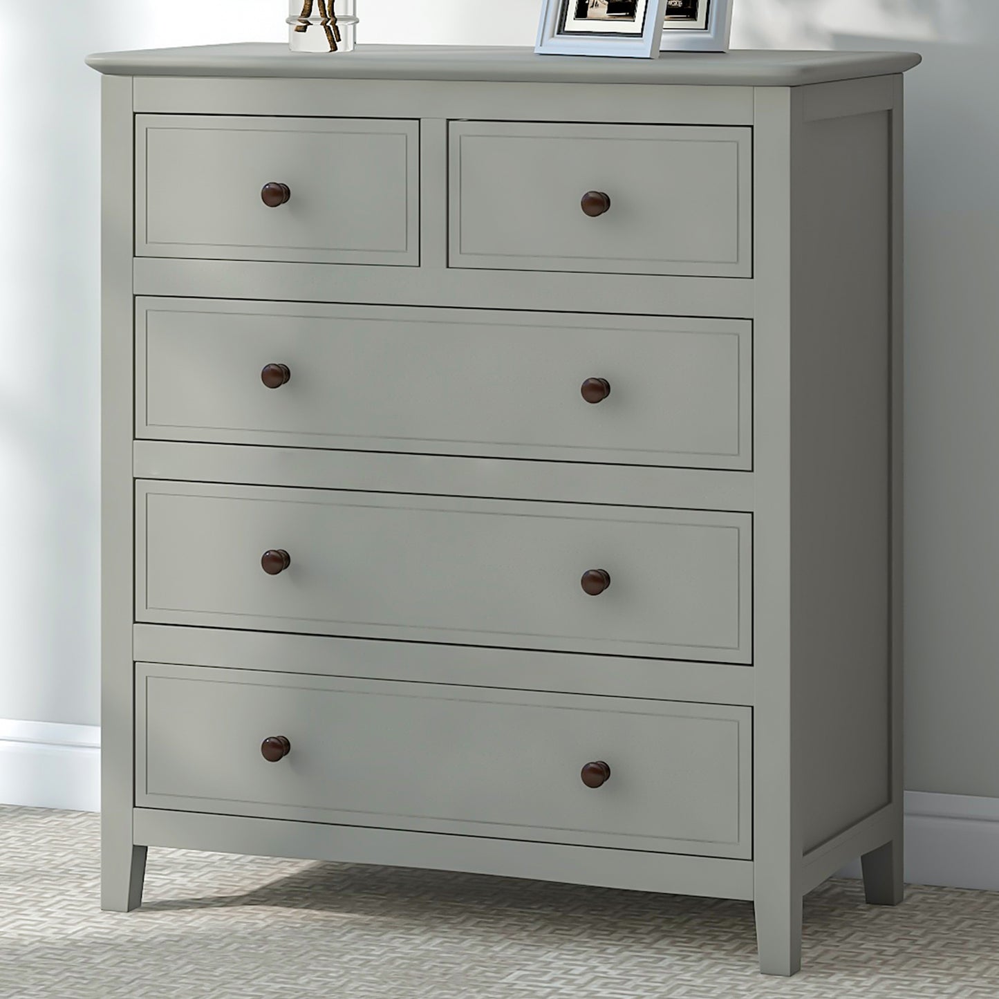Gray Solid Wood 5 Pieces King Bedroom Sets(bed+nightstand*2+chest+dresser)NEW