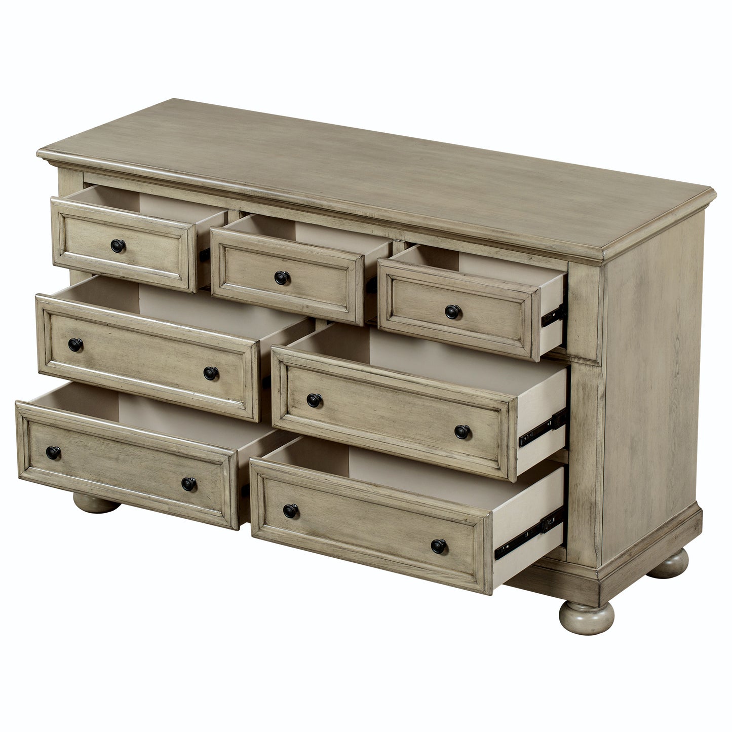 Solid Wood Seven-Drawer Dresser with Changing Topper for Nursery, Kid's Room, Bedroom, Stone Gray