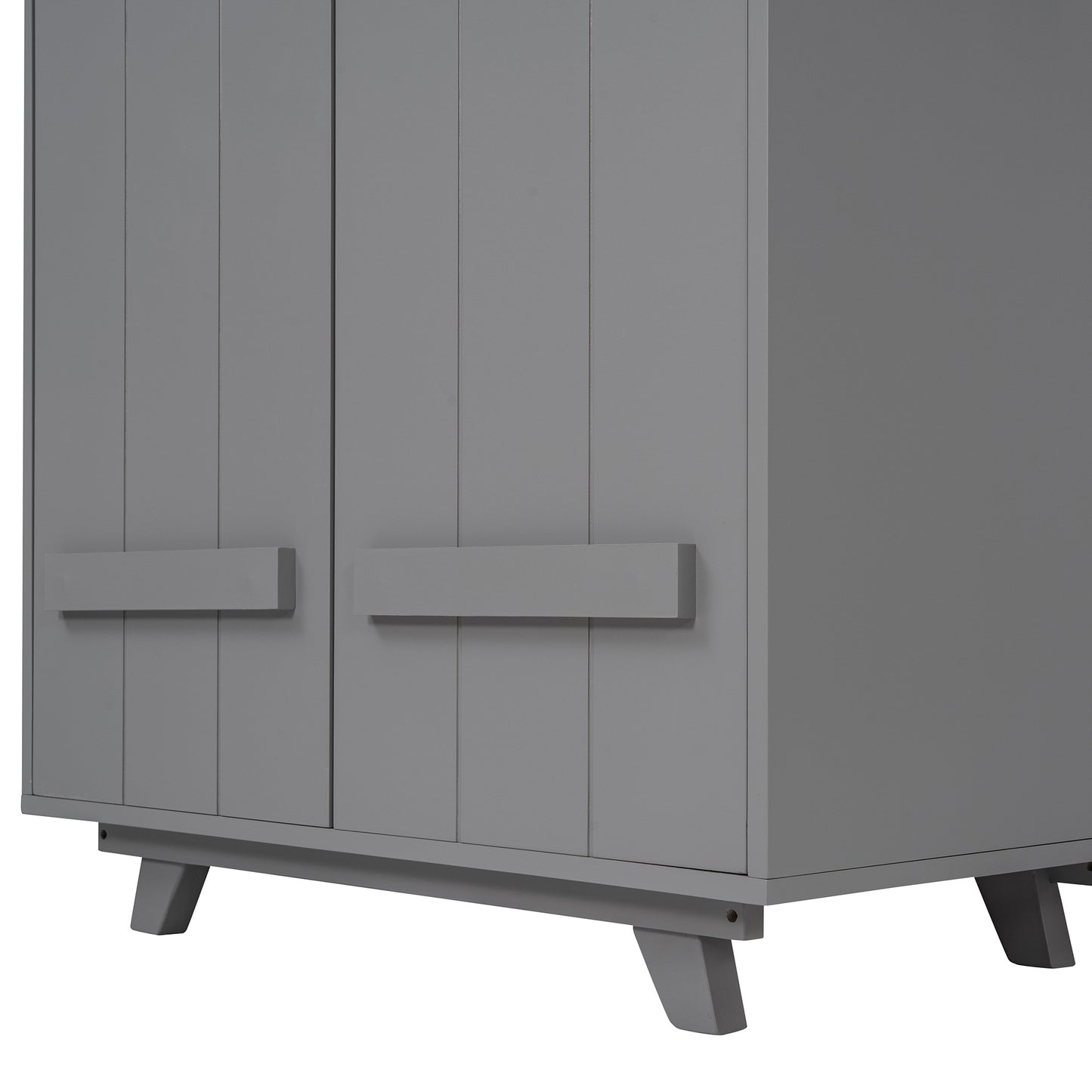 Wooden Wardrobe Cabinet with Hanging Rod, Storage Armoires with Doors,Gray