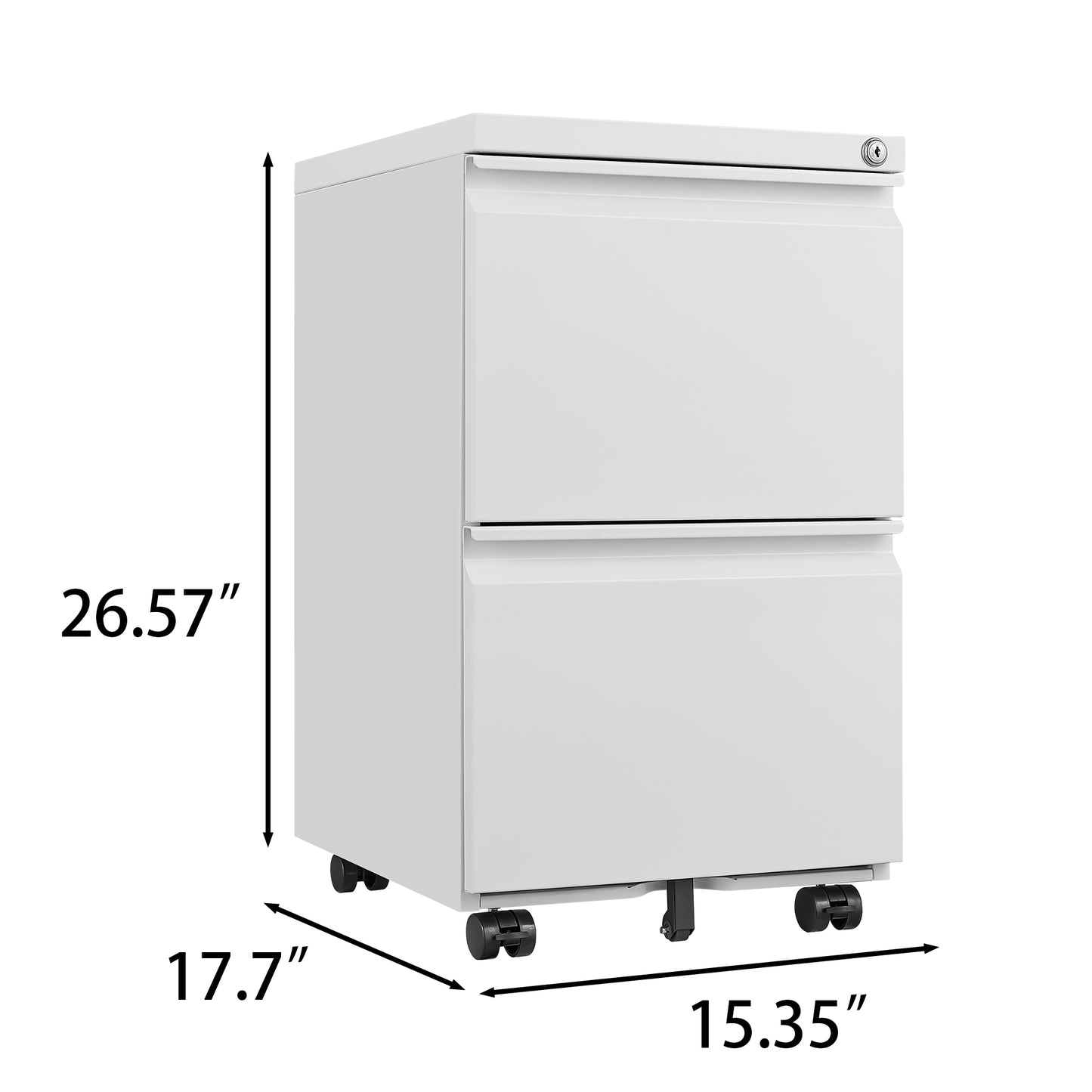 Metal 2 Drawer Mobile File Cabinet with Lock, Under Desk Office Steel Filing Cabinet, 25.6''H Legal/Letter Size Files Storage Cabinet,White