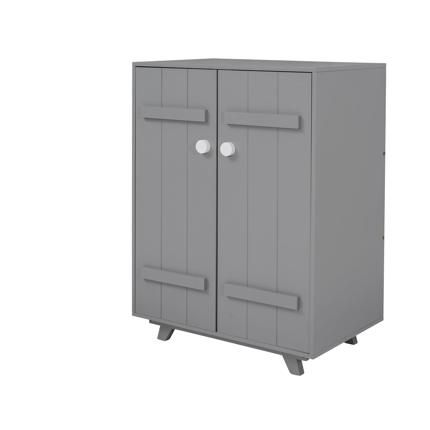 Wooden Wardrobe Cabinet with Hanging Rod, Storage Armoires with Doors,Gray