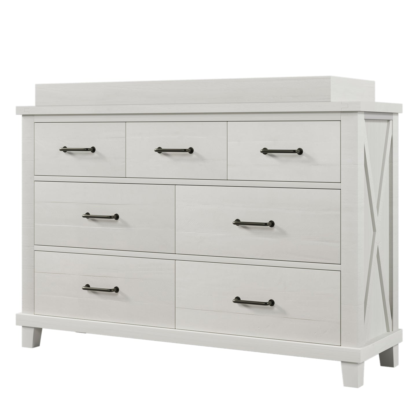Rustic Farmhouse Style 3 Pieces Nursery Sets Whitewash Baby Crib and Changer Dreeser with Removable Changing Tray Bedroom Sets White