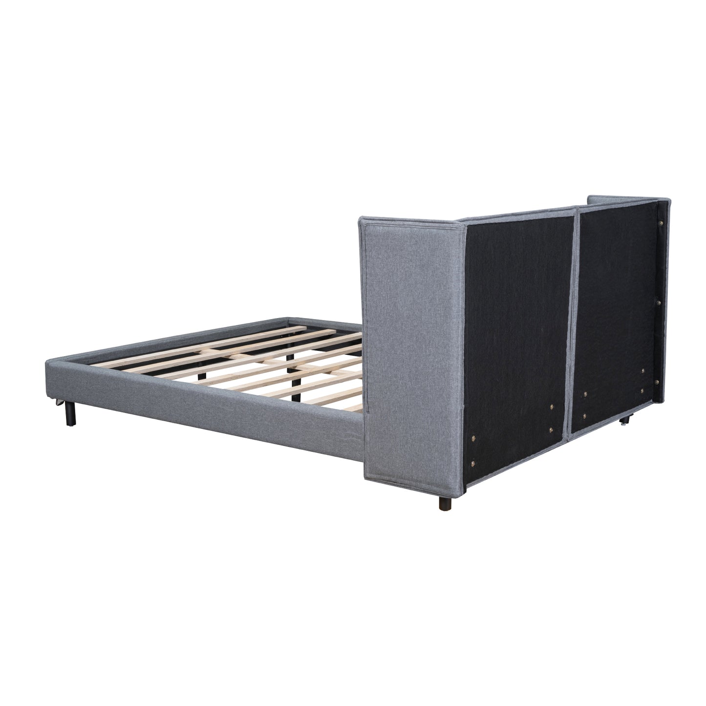 Queen Size Upholstered Platform Bed with LED Lights and U-Shaped Headboard, Linen Fabric, Gray