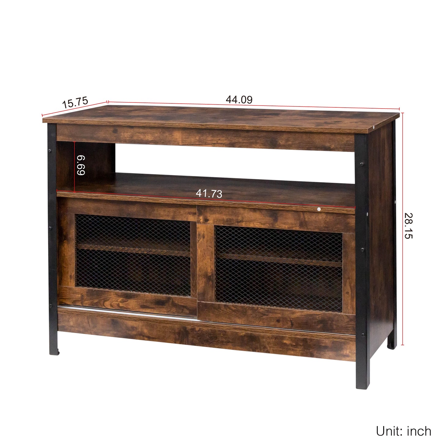 LED Buffet Sideboard, Farmhouse Storage Cabinet with Sliding Door, Open Compartment, Wood Coffee Bar Wine Bar with Adjustable Shelves