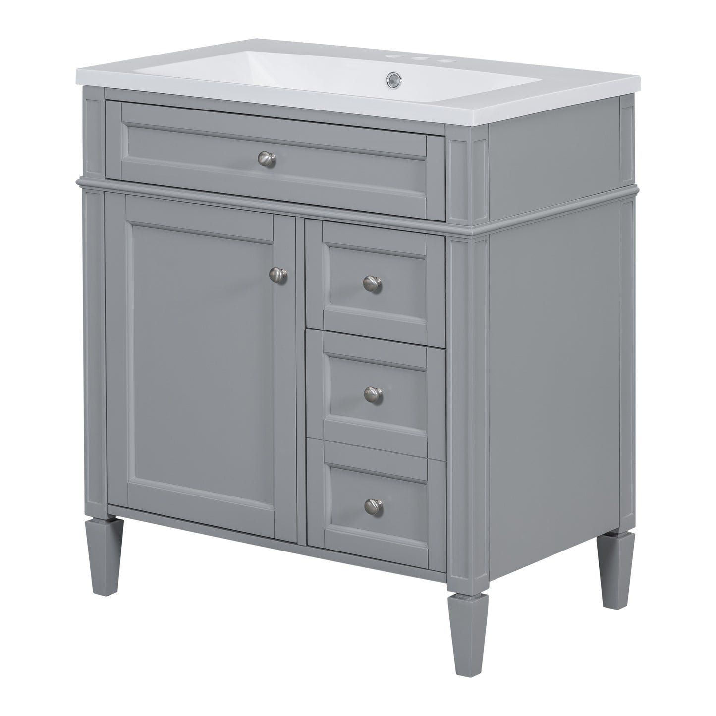 30'' Bathroom Vanity with Top Sink, Modern Bathroom Storage Cabinet with 2 Drawers and a Tip-out Drawer, Freestanding Vanity Set with Mirror Cabinet, Single Sink Bathroom Vanity