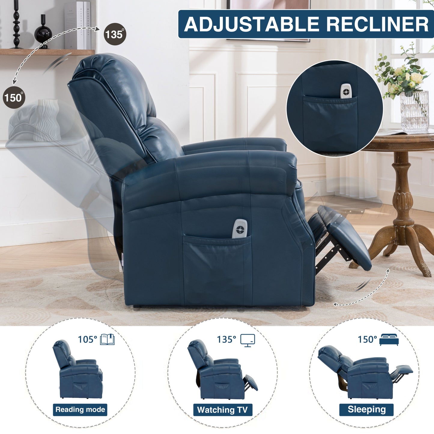 Lehboson Lift Recliner Chair, Electric Power Lift Recliner Chair for Elderly, (Navy Blue)