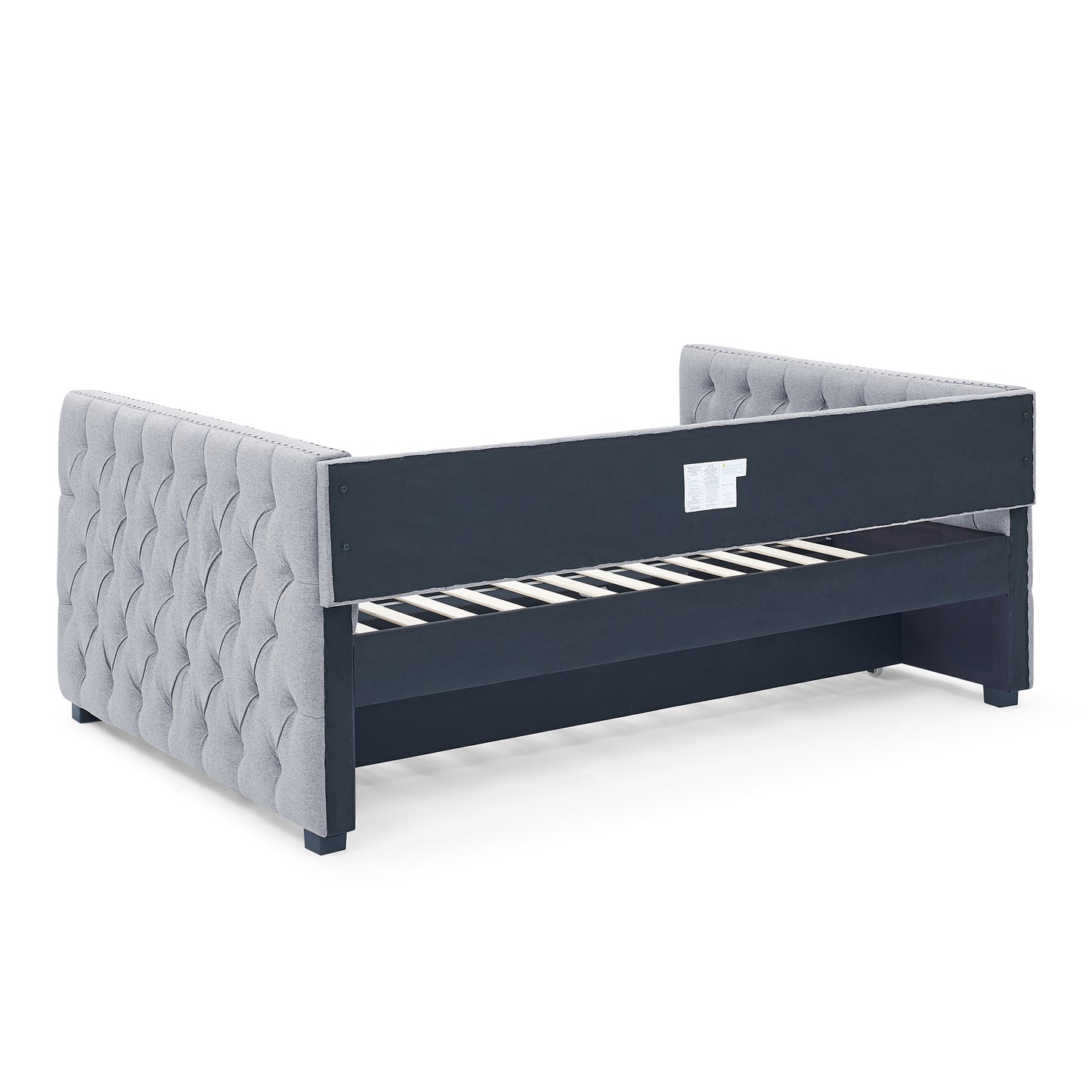 Daybed with Trundle Upholstered Tufted Sofa Bed, with Button and Copper Nail on Square Arms,Full Daybed & Twin Trundle, Grey(85"x57"x31.5")
