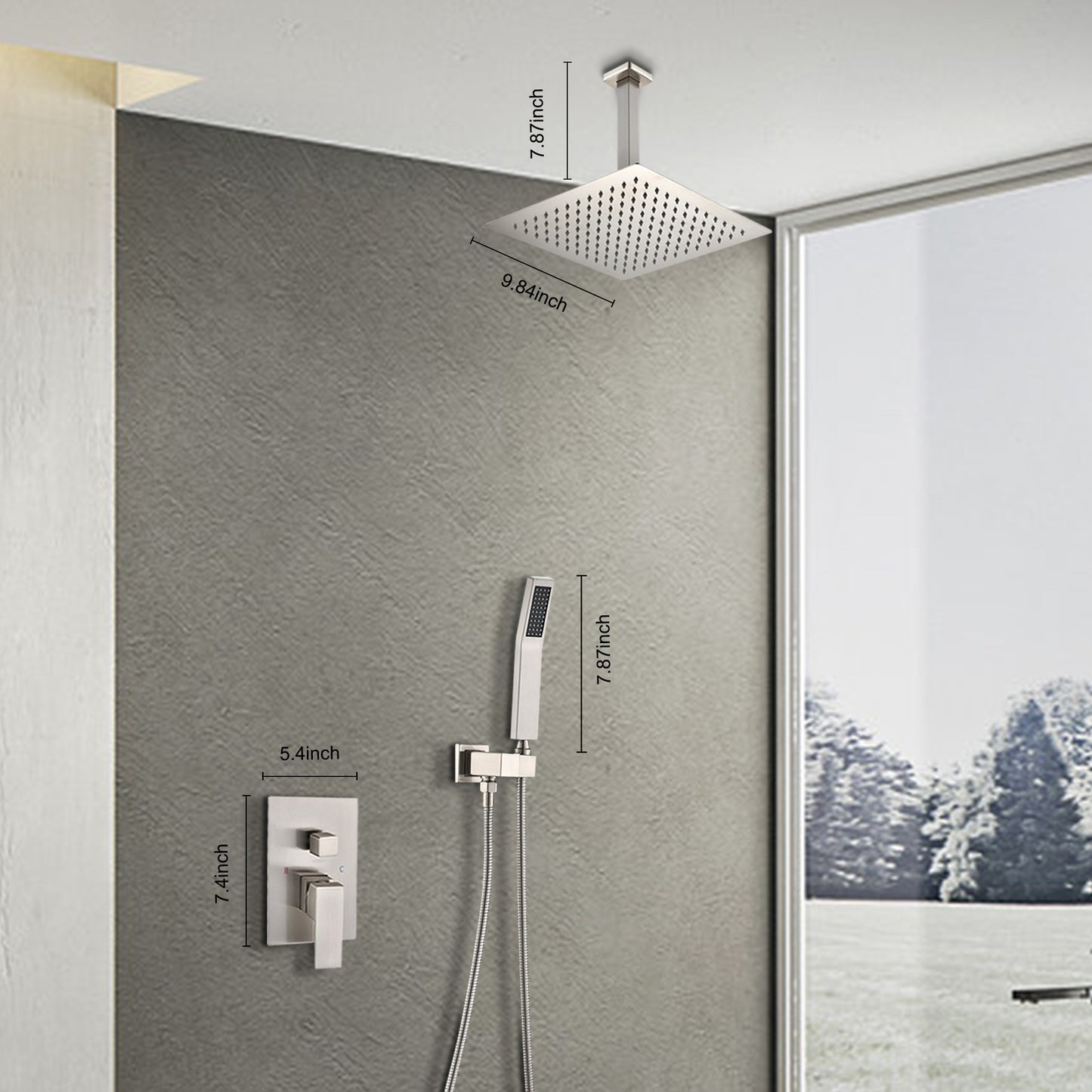 Ceiling Mounted Shower System Combo Set with Handheld and 12"Shower head