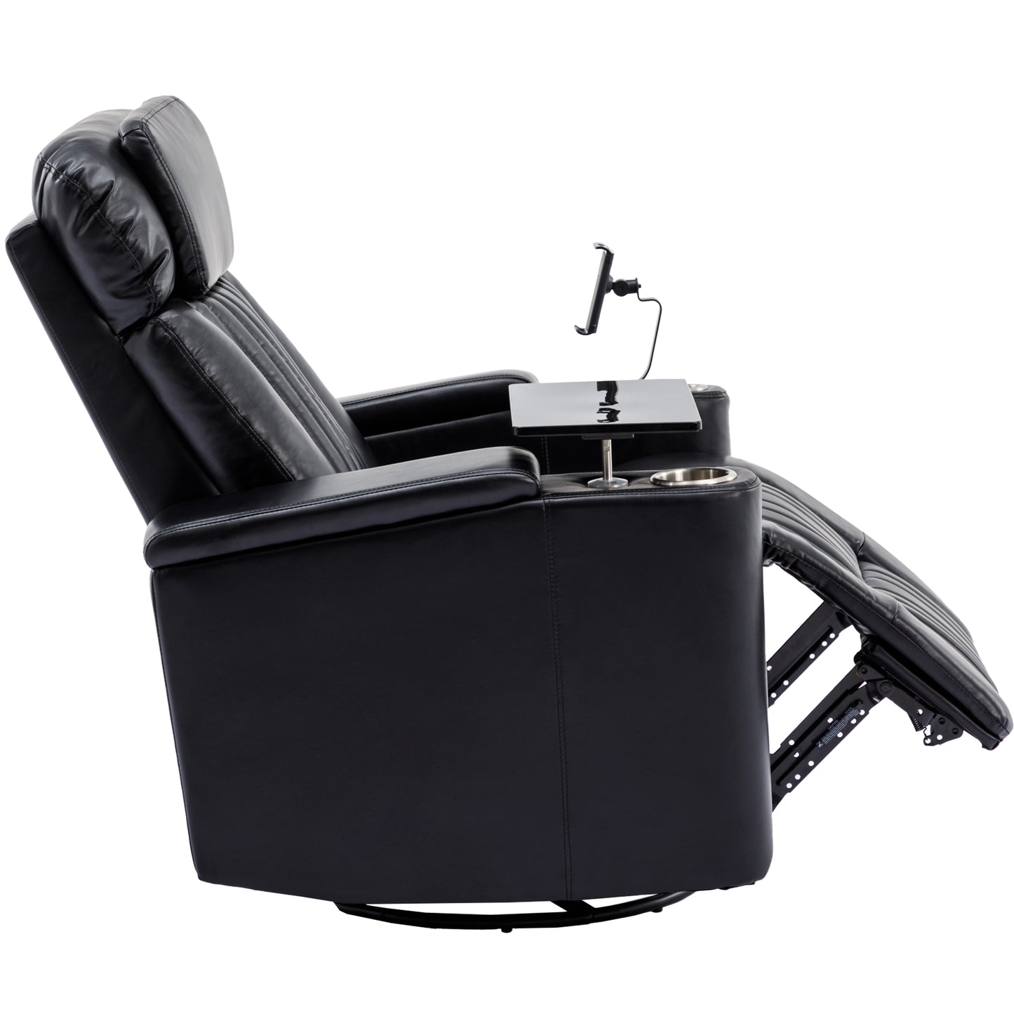270° Power Swivel Recliner,Home Theater Seating With Hidden Arm Storage and LED Light Strip,Cup Holder,360° Swivel Tray Table,and Cell Phone Holder,Soft Living Room Chair,Black