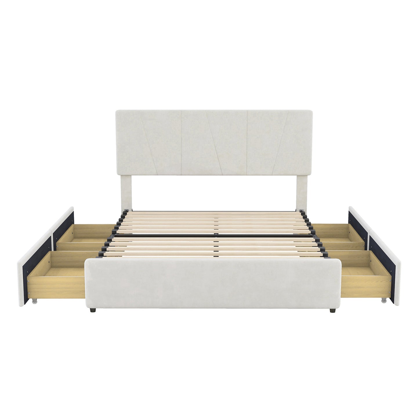 Full Size Upholstery Platform Bed with Four Drawers on Two Sides, Adjustable Headboard, Beige(Old SKU: WF291773AAA)