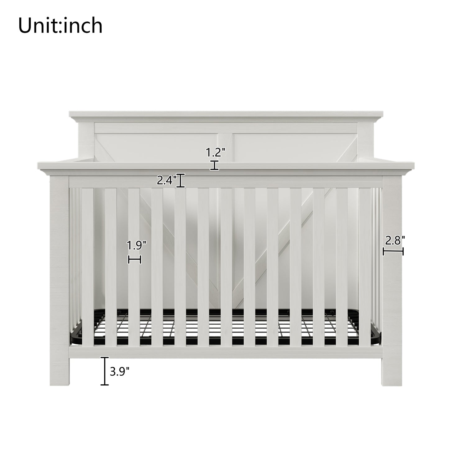 Rustic Farmhouse Style 3 Pieces Nursery Sets Whitewash Baby Crib and Changer Dreeser with Removable Changing Tray Bedroom Sets White