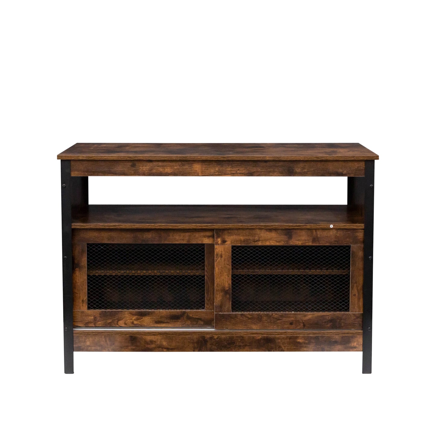 LED Buffet Sideboard, Farmhouse Storage Cabinet with Sliding Door, Open Compartment, Wood Coffee Bar Wine Bar with Adjustable Shelves