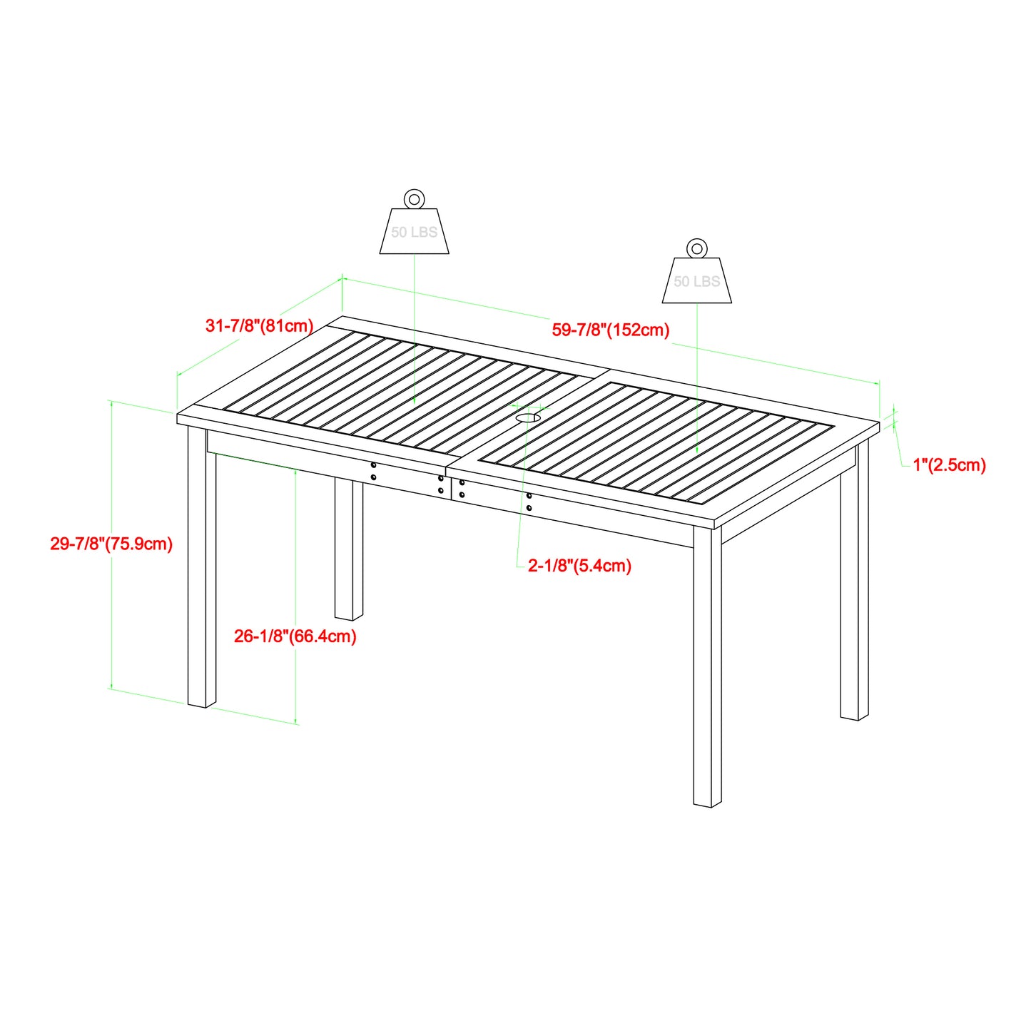 Contemporary Slat-Top Acacia Wood Outdoor Dining Table - Brown
