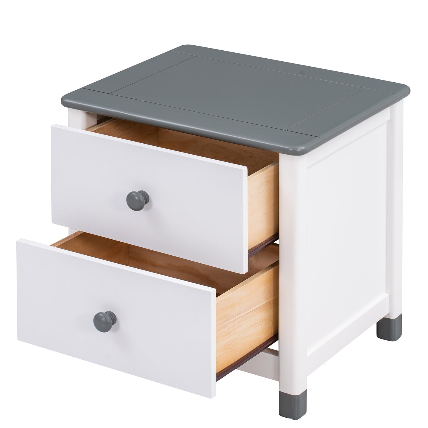 3-Pieces Bedroom Sets Twin Size Bear-Shape Platform Bed with Nightstand and Storage dresser,White+Gray