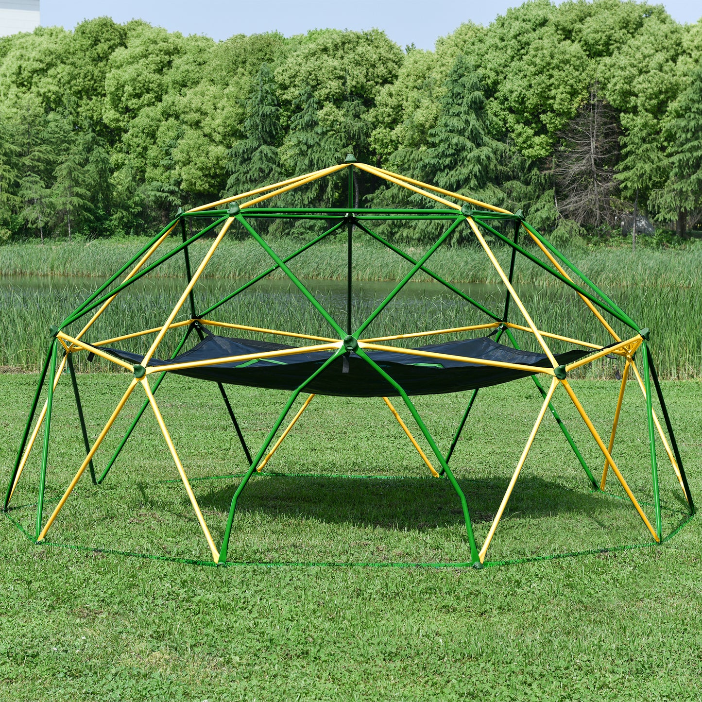 13ft Geometric Dome Climber Play Center, Kids Climbing Dome Tower with Hammock, Rust & UV Resistant Steel Supporting 1000 LBS