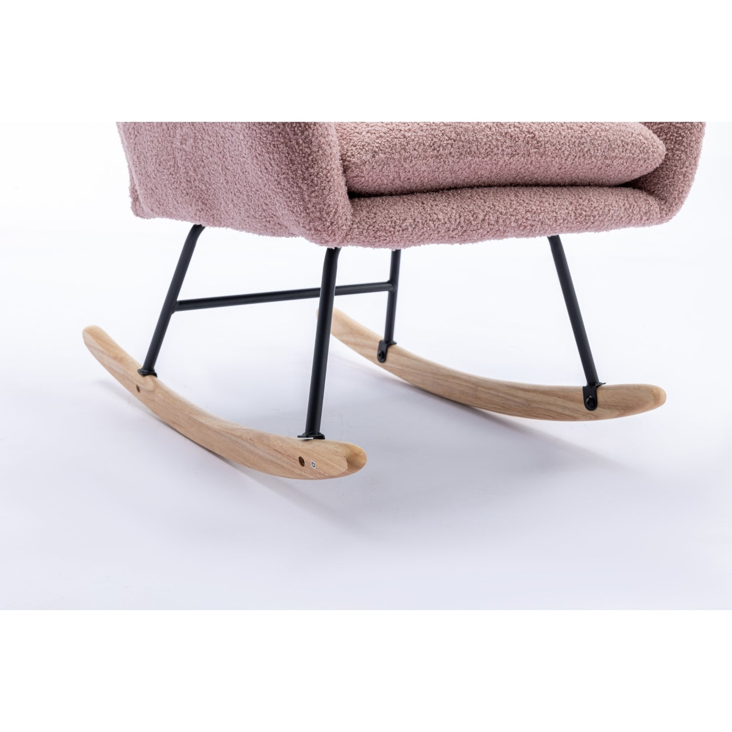 35.5 inch Rocking Chair with Pocket, Soft Teddy Fabric Rocking Chair for Nursery, Comfy Wingback Glider Rocker with Safe Solid Wood Base for Living Room Bedroom Balcony (pink)