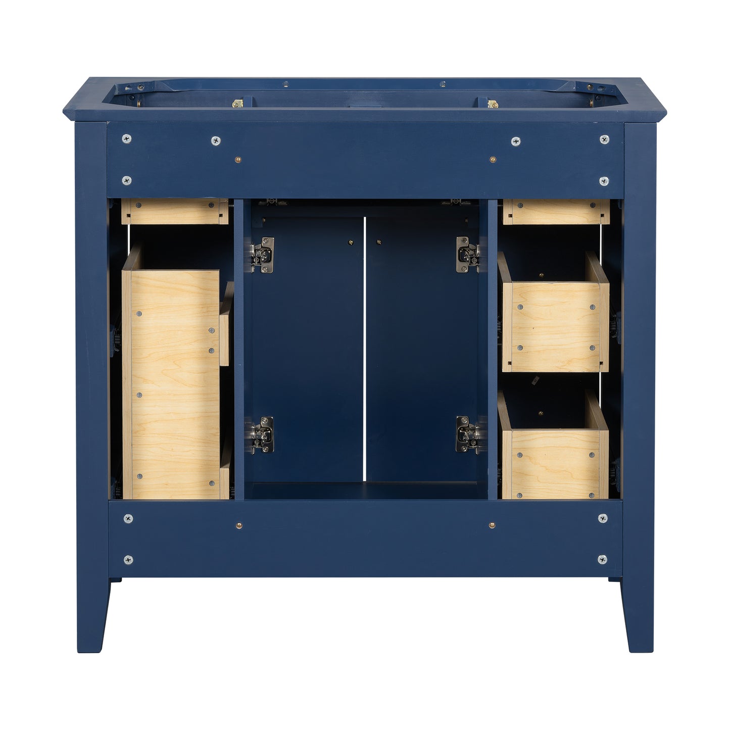 36'' Bathroon Vanity without Sink, Modern Freestanding Single Bathroom Cabinet with 6 Drawers & 2 Cabinets, Storage Cabinet for Bathroom, Solid Wood Frame Vanity Set, Blue (NOT INCLUDE SINK)