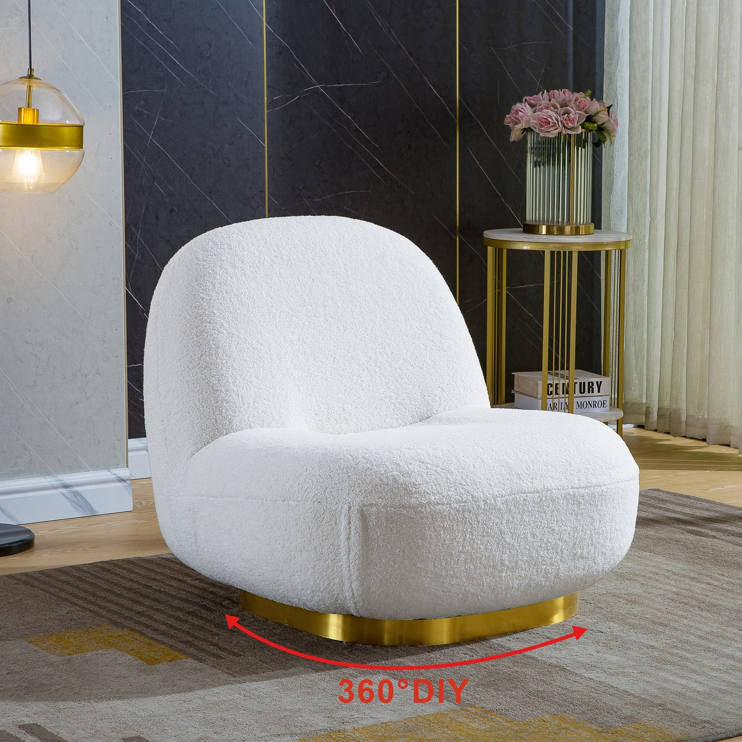 Modern Velvet Swivel Accent Chair, Swivel Barrel Chair with Gold Finish Stainless Steel Base