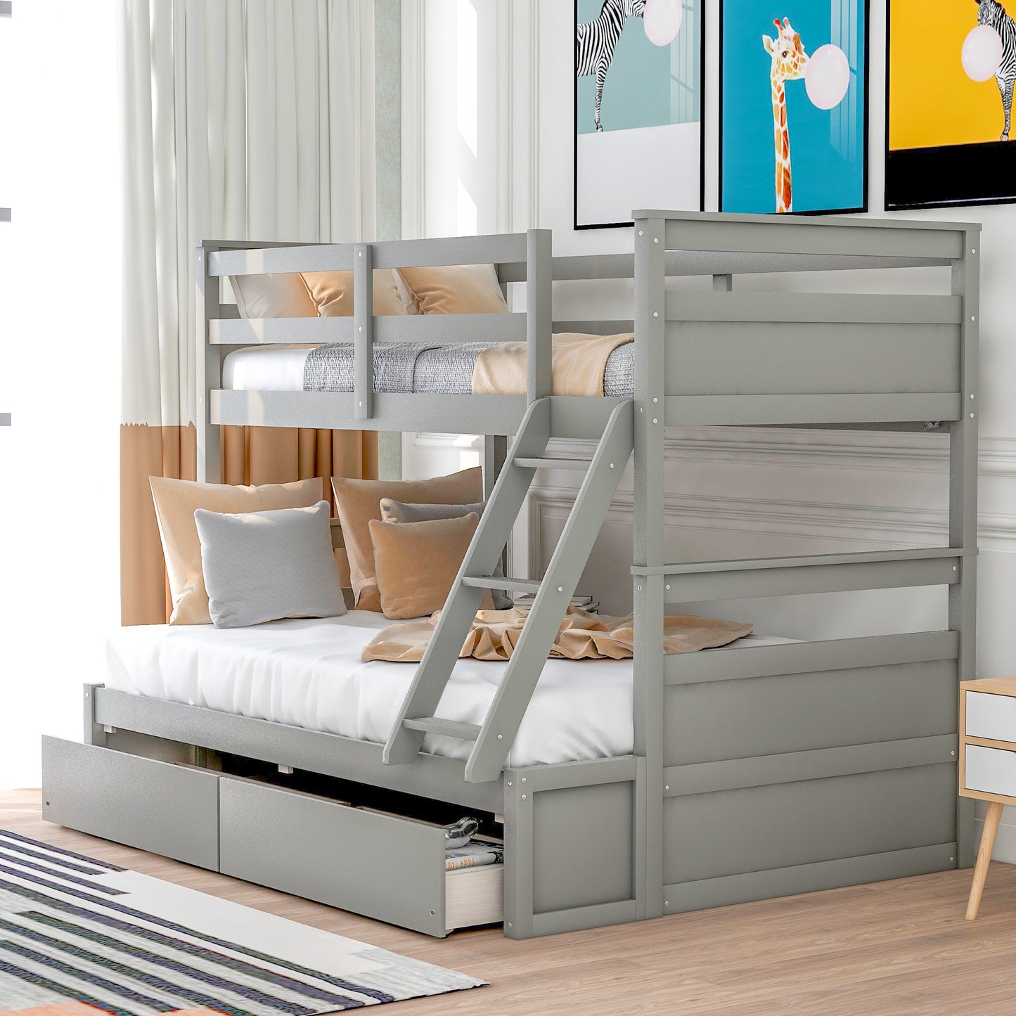 Twin over Full Bunk Bed with Storage - Gray(OLD SKU :LP000022AAE)