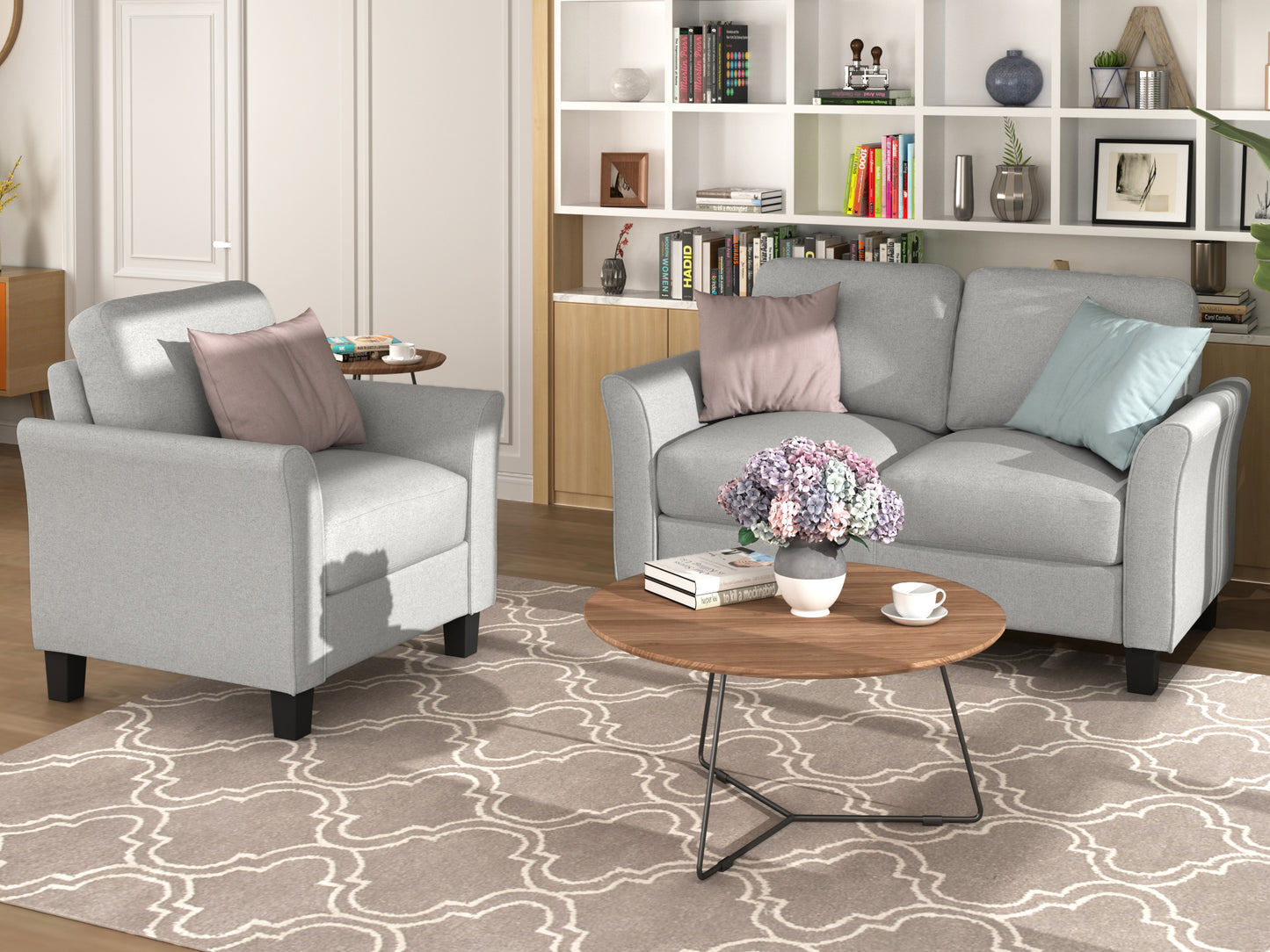 Living Room Furniture Armrest Single Sofa and Loveseat Sofa (Light Gray)