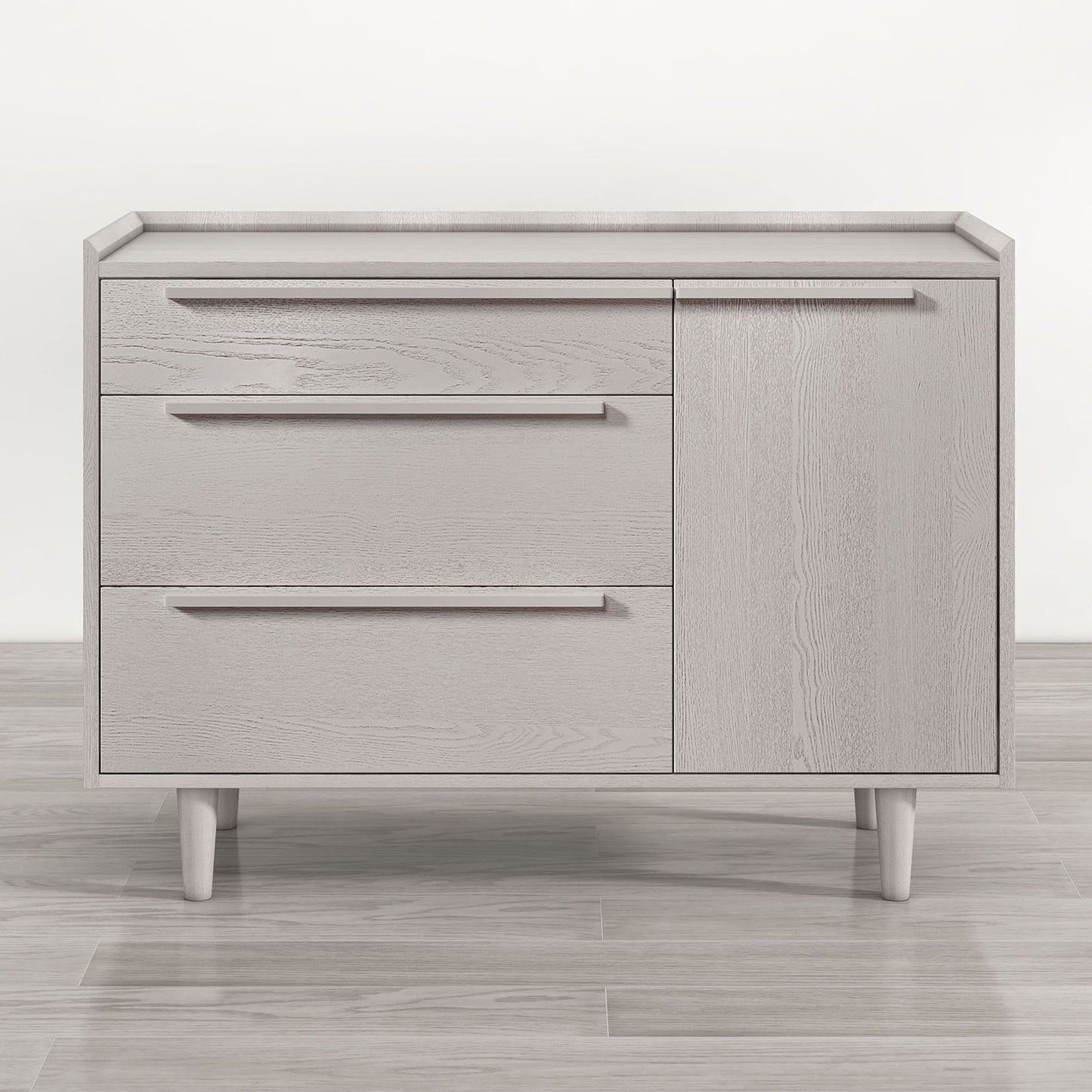 Modern Sideboard with 3 Drawers Storage Cabinet Entryway Floor Cabinet Sideboard Dresser with Solid Wood Legs for bedroom and living room , Stone Gray
