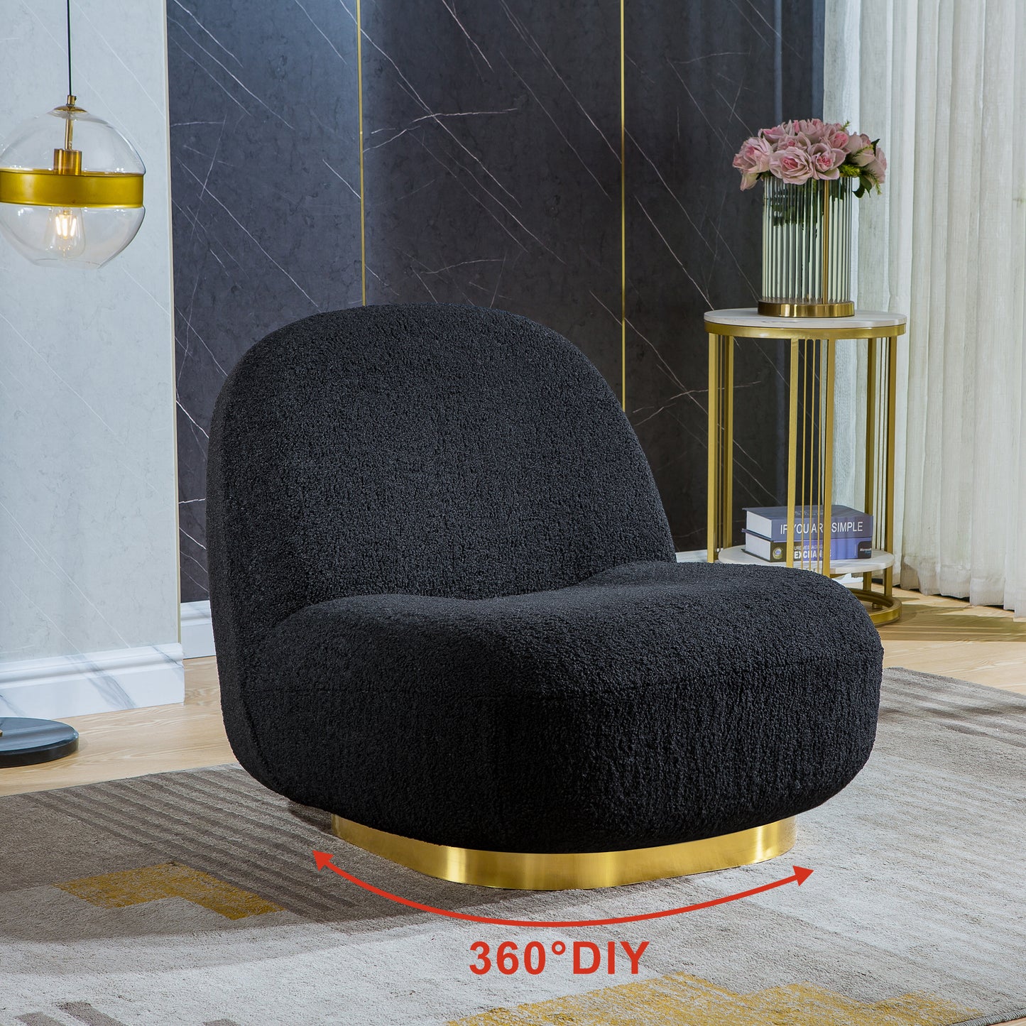 Modern Velvet Swivel Accent Chair, Swivel Barrel Chair with Gold Finish Stainless Steel Base