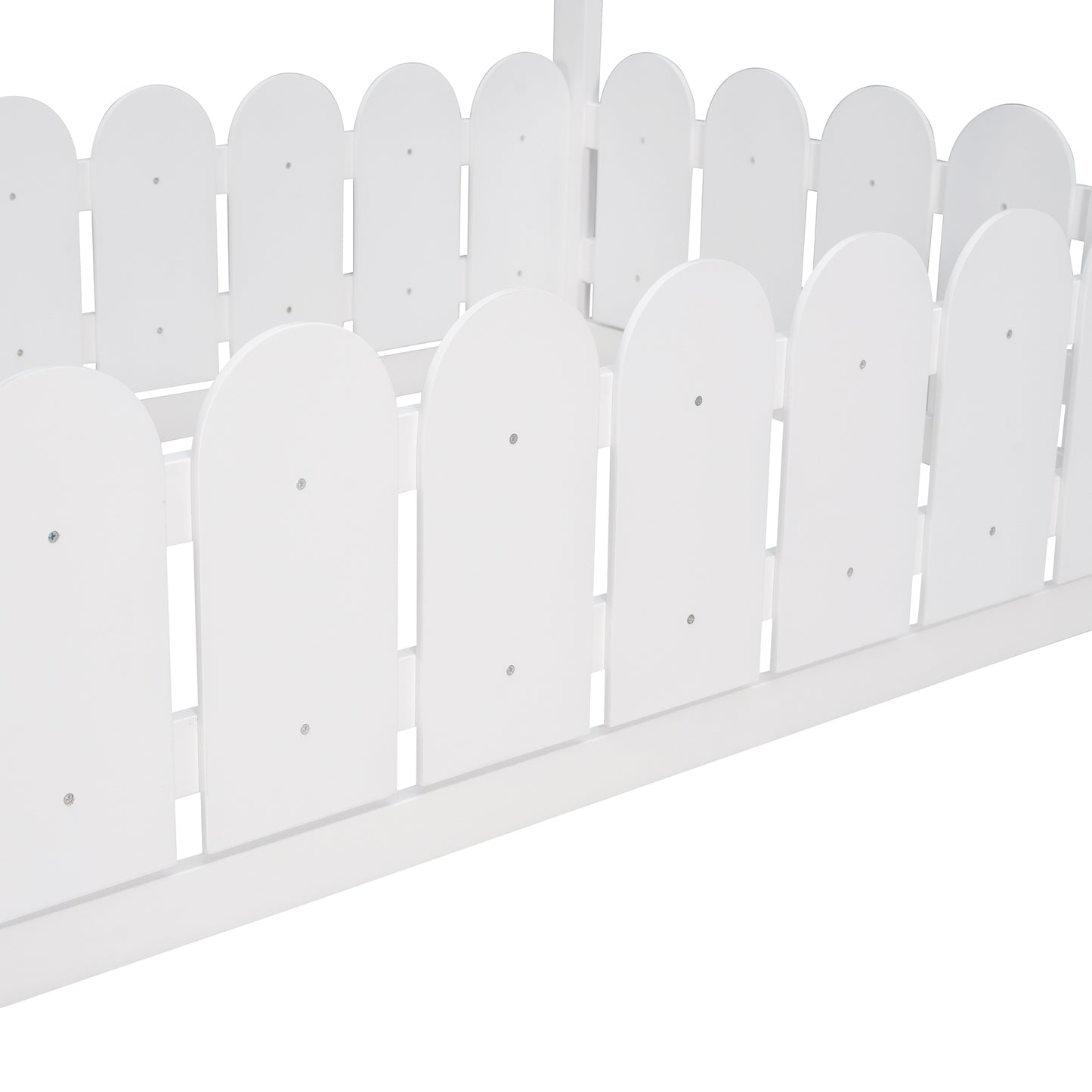 （Slats are not included) Twin Size Wood Bed House Bed Frame with Fence, for Kids, Teens, Girls, Boys (White )(OLD SKU :WF194274AAK)