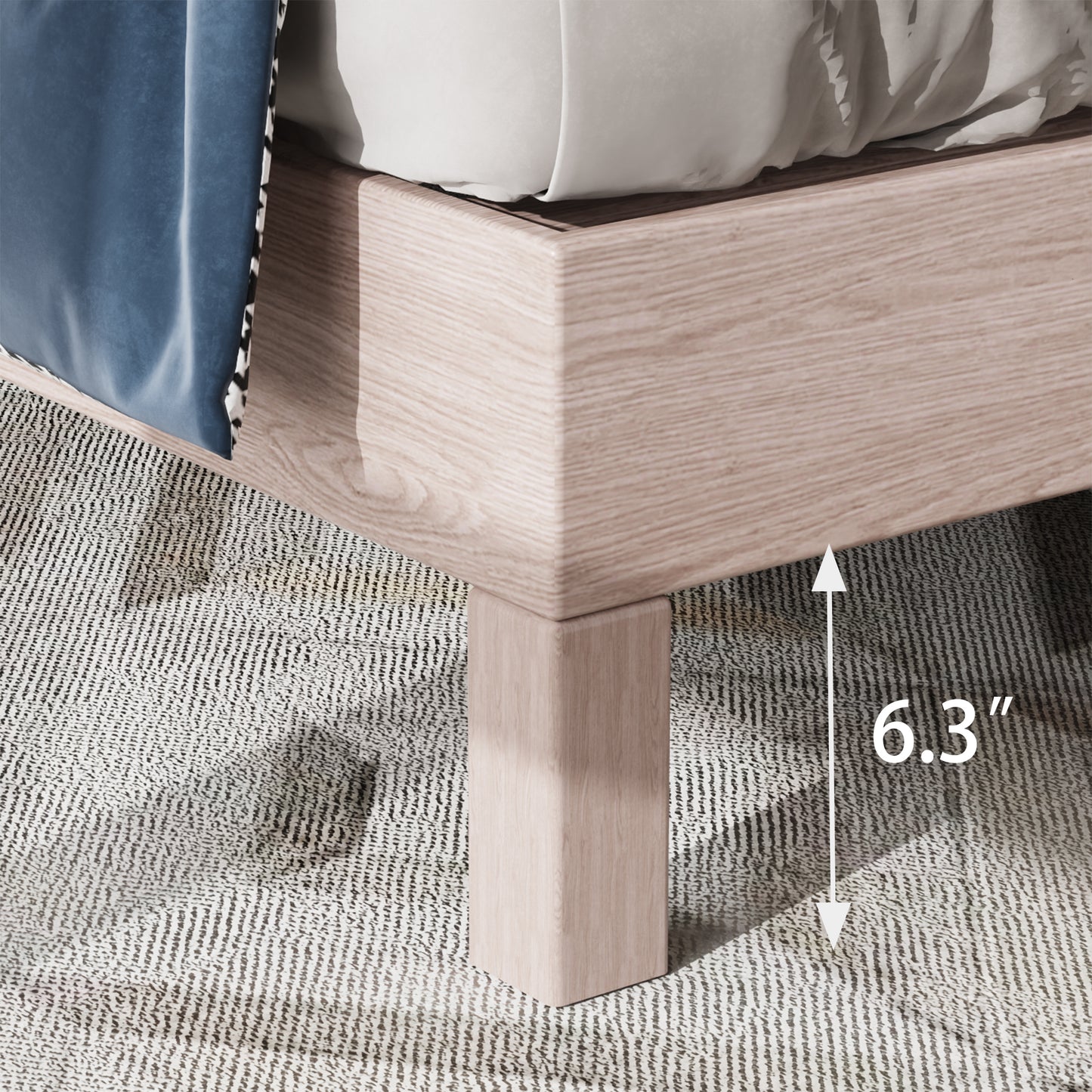 King Bed Frame, Wood with Wood Headboard Bed Frame with upholstered headboard /  Wood Foundation with Wood Slat Support / No Box Spring Needed / Easy Assembly