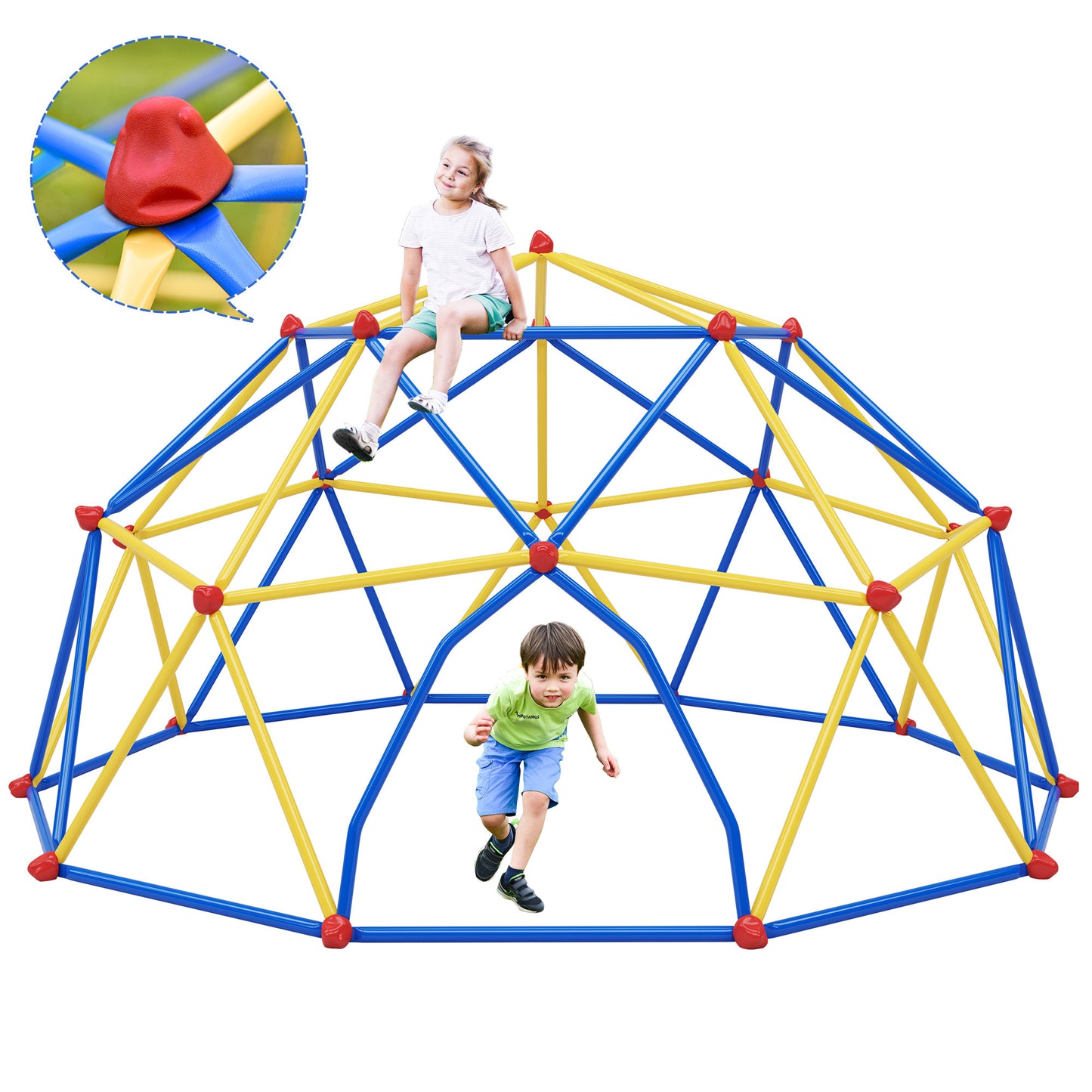 10ft Geometric Dome Climber Play Center, Kids Climbing Dome Tower with Hammock, Rust & UV Resistant Steel Supporting 1000 LBS