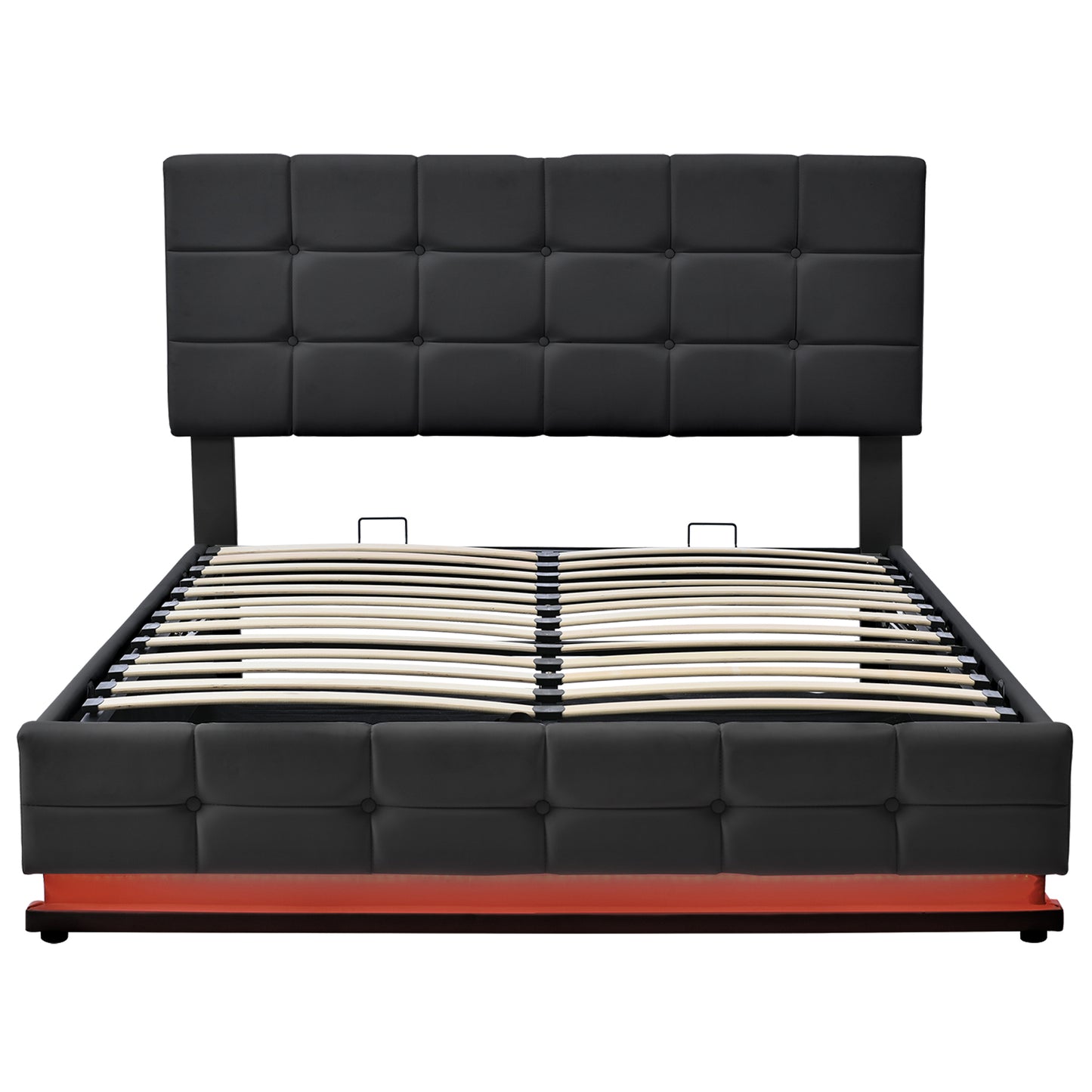3-Pieces Bedroom Sets,Queen Size Upholstered Bed with LED Lights,Hydraulic Storage System and USB Charging Station, Two Nightstands with Crystal Decoration,Black
