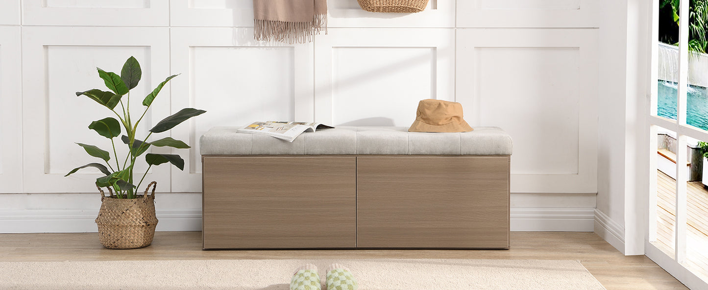 49" Shoe Storage Bench Entryway Shoe Cabinet Storage Ottoman with Padded Seat Cushion and Double Doors for Entryway, Hallway and Bedroom, Light Grey
