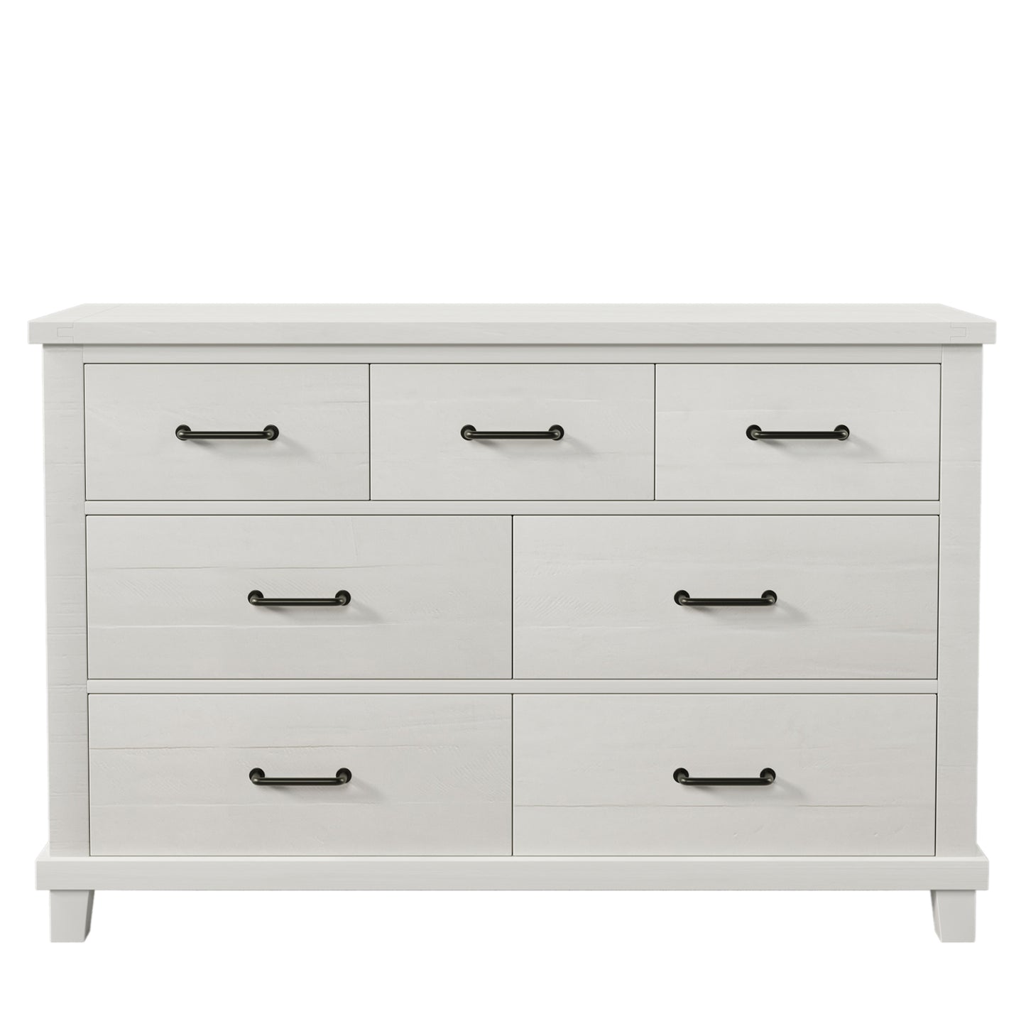 Rustic Farmhouse Style Solid Pine Wood Whitewash Seven-Drawer Dresser for Living Room, Bedroom,White