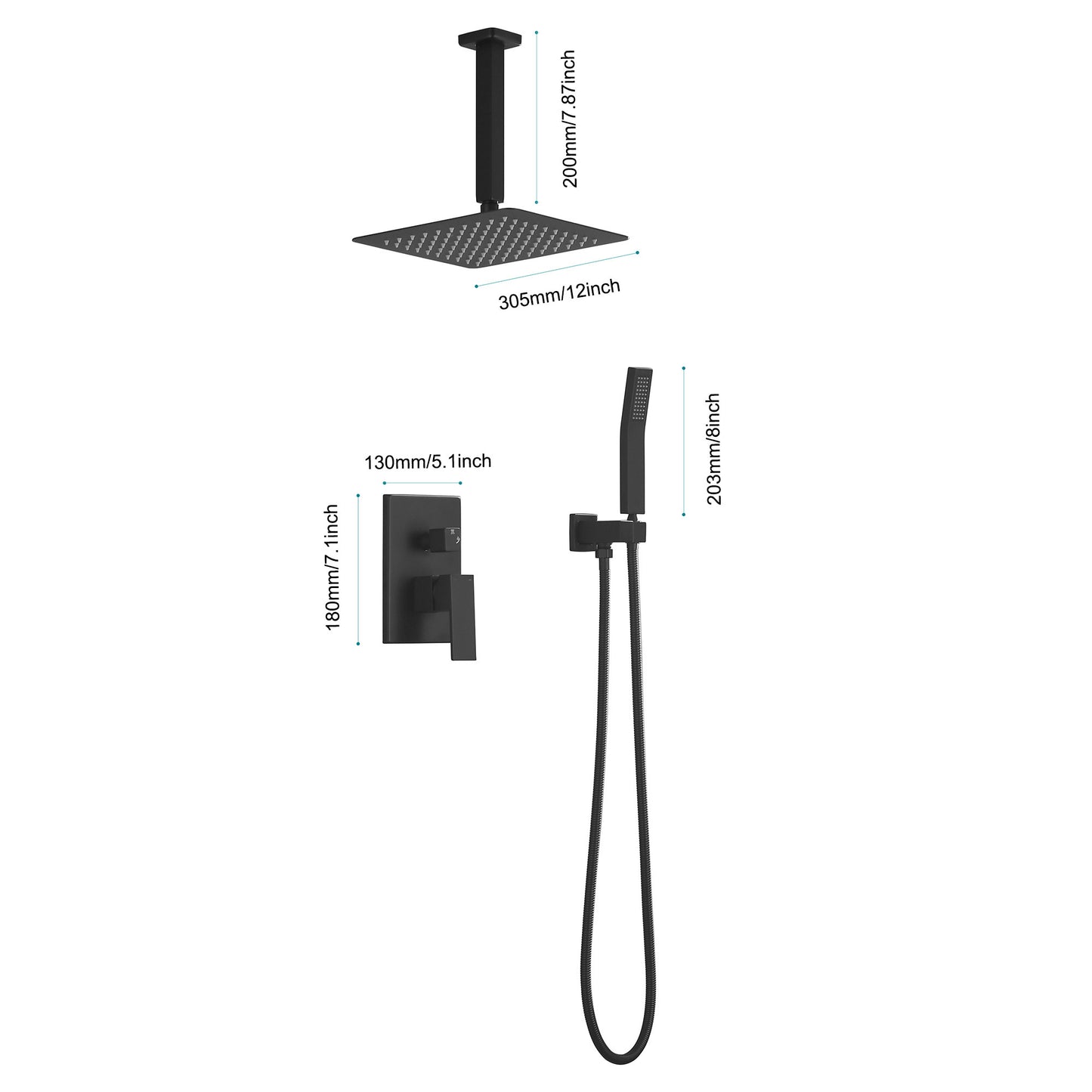 Ceiling Mounted Shower System Combo Set with Handheld and 12"Shower head