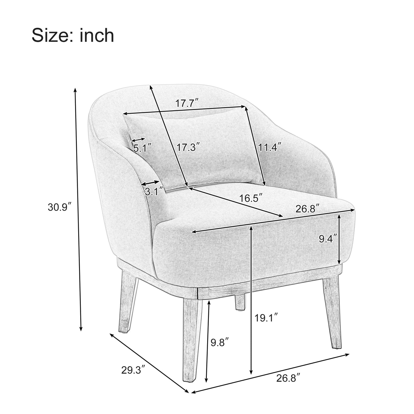 Modern Mid-Century Armchair Accent Chair with Pillow and Solid Wood leg, Beige