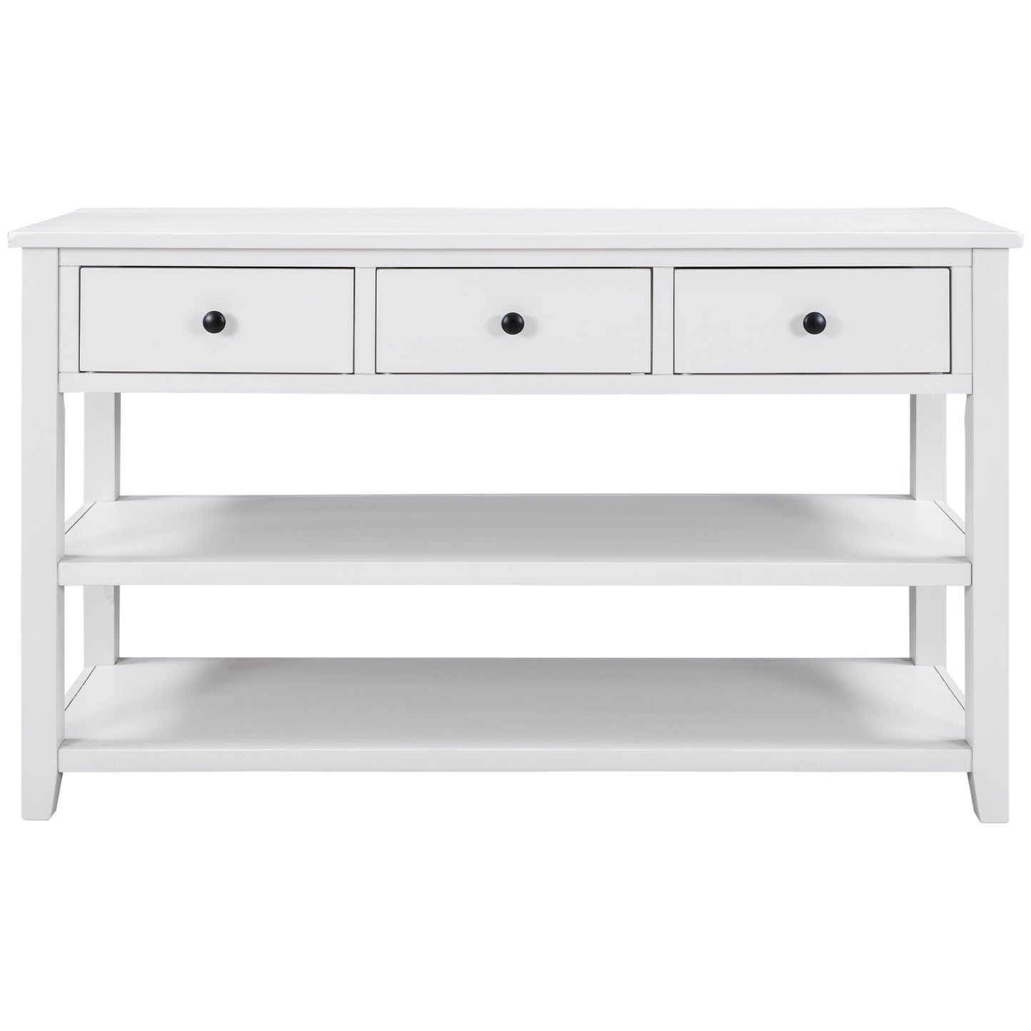 TREXM Retro Design Console Table with Two Open Shelves, Pine Solid Wood Frame and Legs for Living Room (Antique White)