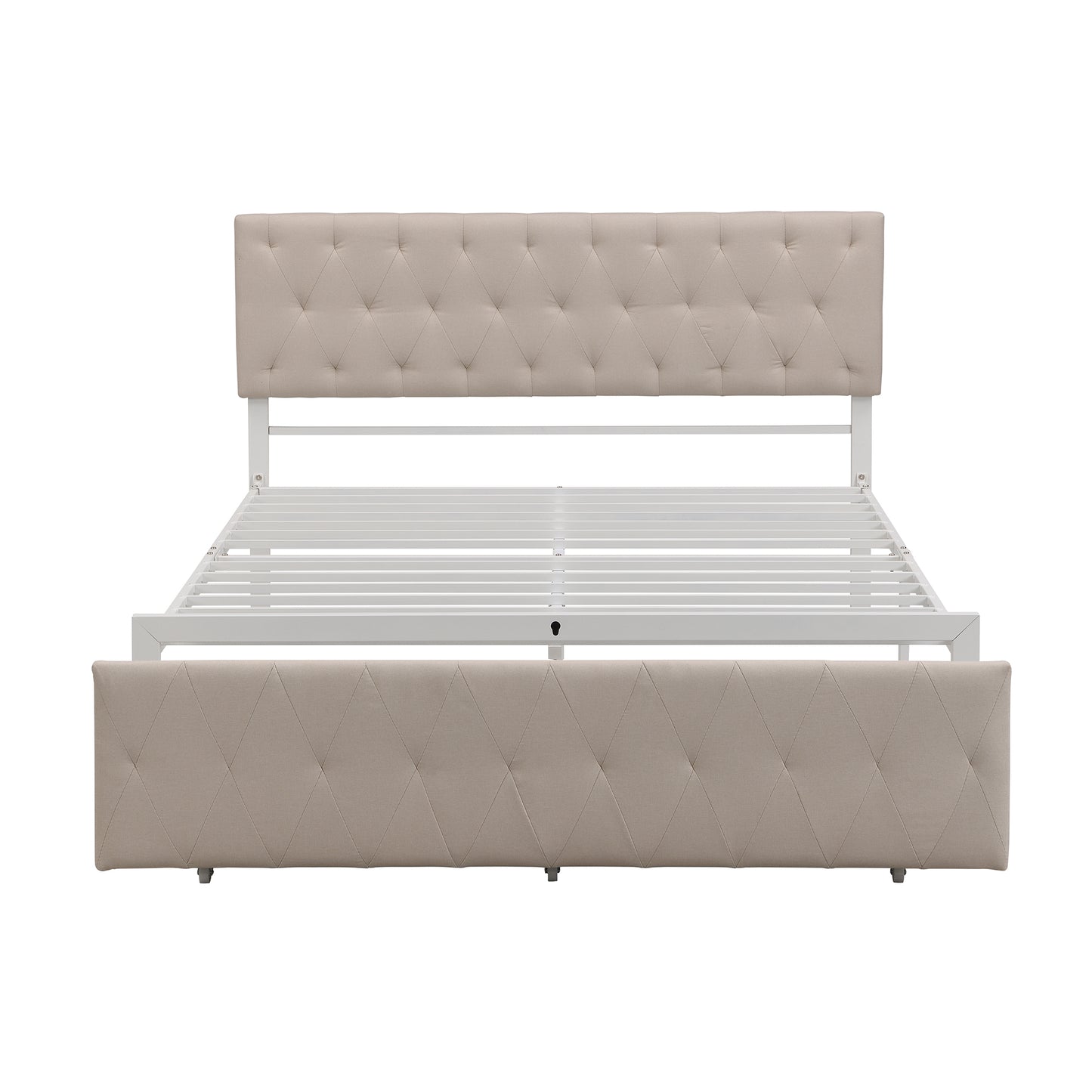 Queen Size Storage Bed Metal Platform Bed with a Big Drawer - Beige