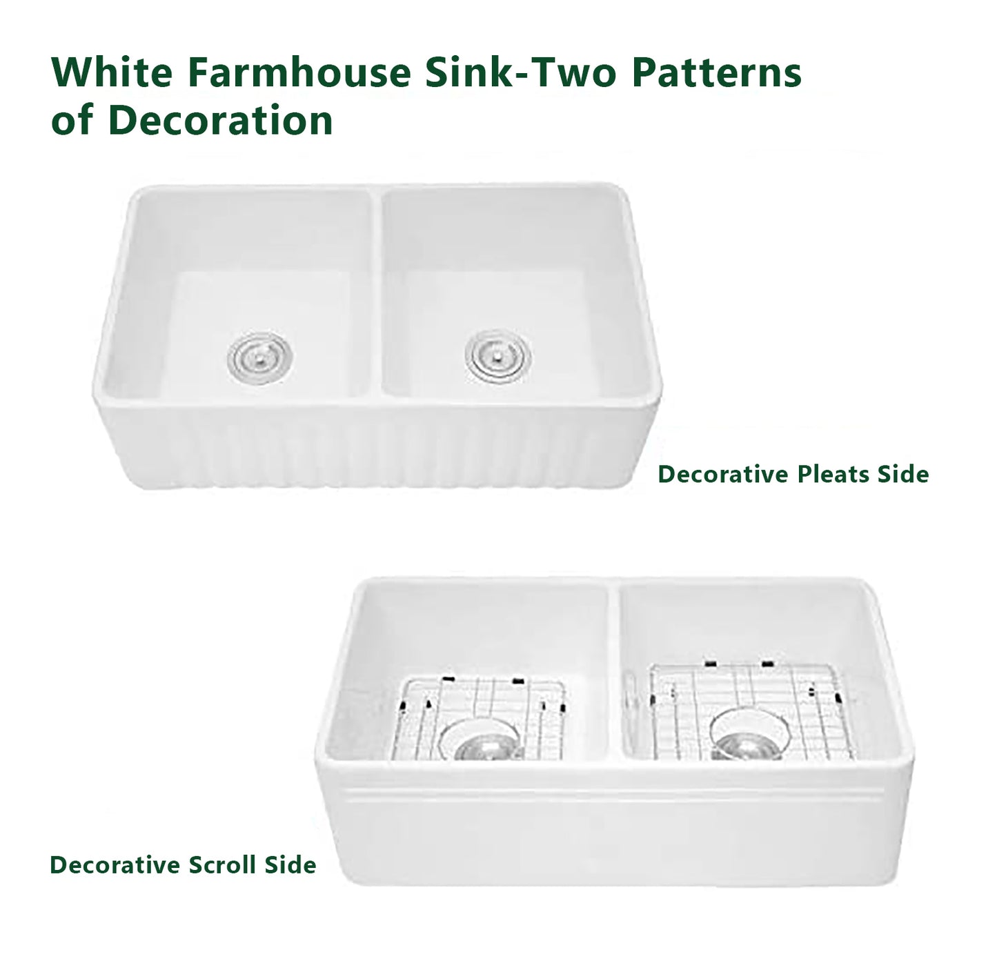 Ceramic White 33*18*10" Kitchen Double Basin Farmhouse Sink Rectangular Vessel Sink