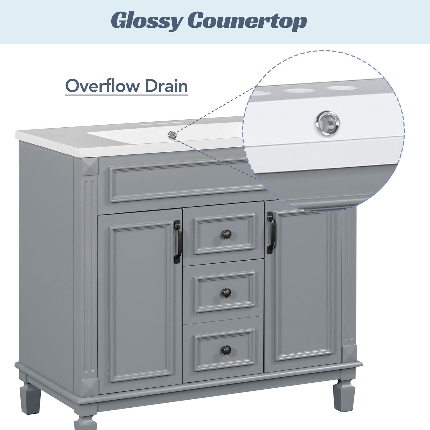 36'' Bathroom Vanity with Top Sink, Modern Bathroom Storage Cabinet with 2 Soft Closing Doors and 2 Drawers, Single Sink Bathroom Vanity
