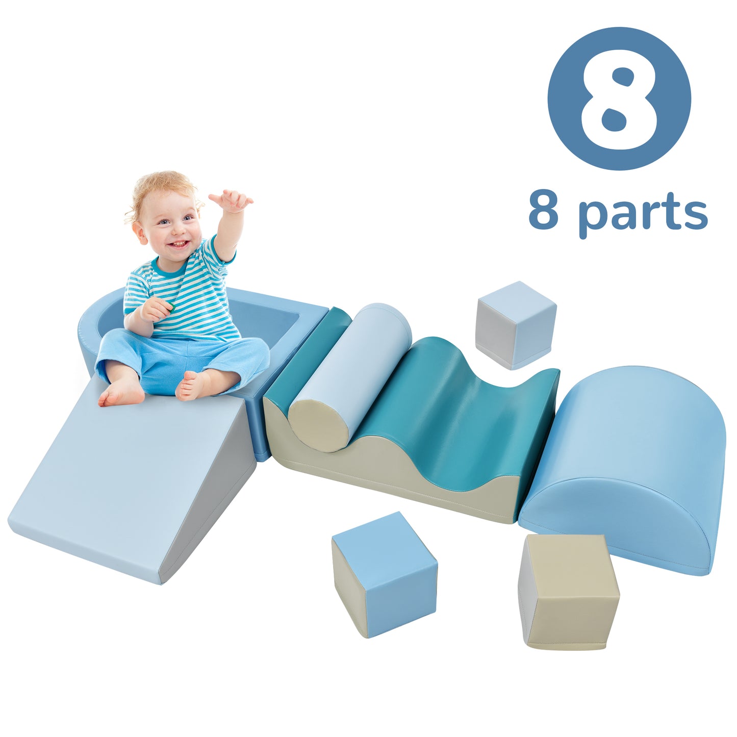 Soft Climb and Crawl Foam Playset 8 in 1 , Safe Soft Foam Nugget Block for Infants, Preschools, Toddlers, Kids Crawling and Climbing Indoor Active Play Structure