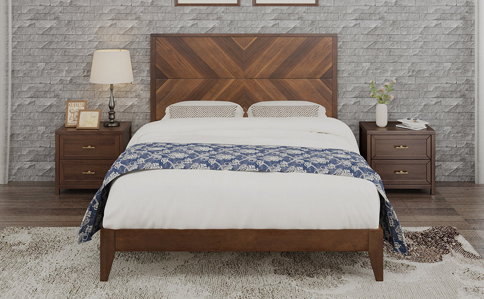 Mid-Century Modern Platform Bed Wood Slat Support with No Box Spring Needed,King Walnut