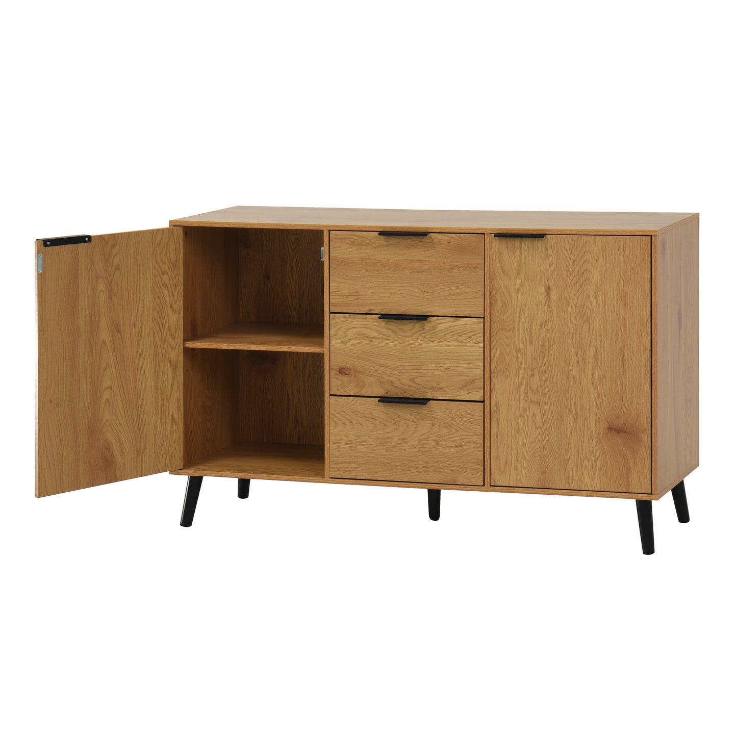 Sideboard Buffet Cabinet with Storage, Wood Coffee Bar Cabinet, 47.2" Kitchen Cabinet with 3 Drawers & 2 Doors, Kitchen Buffet Cabinet Cupboard Natural Wood Color