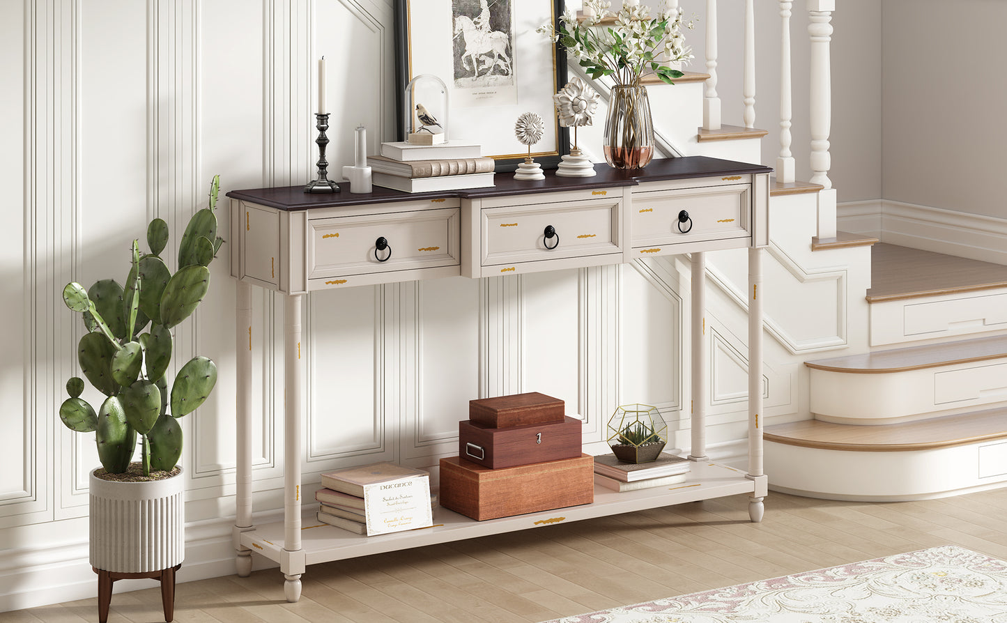 TREXM Console Table Sofa Table with Drawers for Entryway with Projecting Drawers and Long Shelf (Beige, OLD SKU: WF189574AAD)