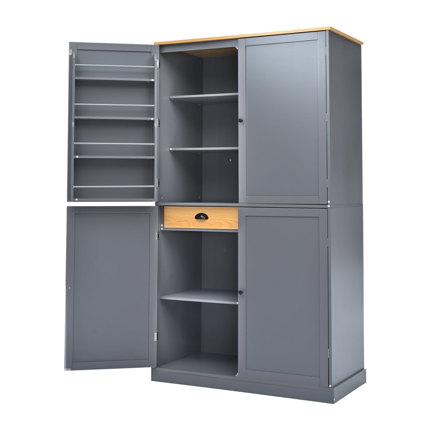 [Assembly Video Provided]TOPMAX 40.2x20x71.3inch High Freestanding Kitchen Pantry Large Cupboard Storage Cabinet with 2 Drawers, 2 Adjustable Shelves, 8 Door Shelves for Kitchen, Dining Room,Gray