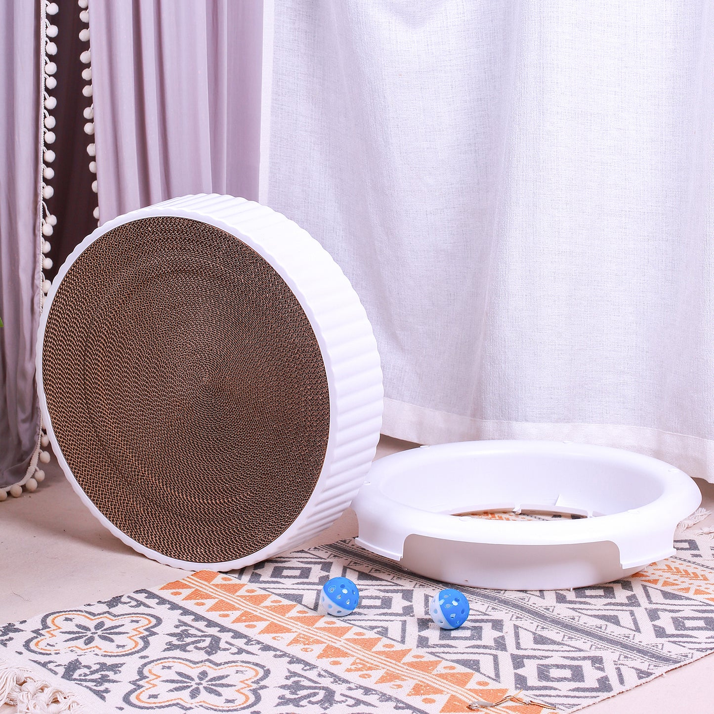 18-Inch Extra Large Cat Scratching Board - Replaceable Paper Core, Round Nest Design for Cozy Cat Naps, Interactive Bell for Playful Entertainment
