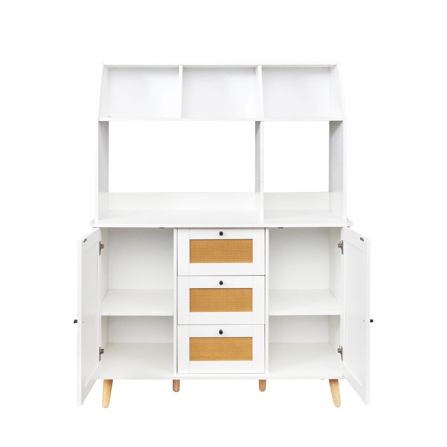 Cabinet with Rattan Door and 3 Drawers,Floor Cabinet with Storage,Buffet Cabinet for Living Room, Dining Room, Entryway