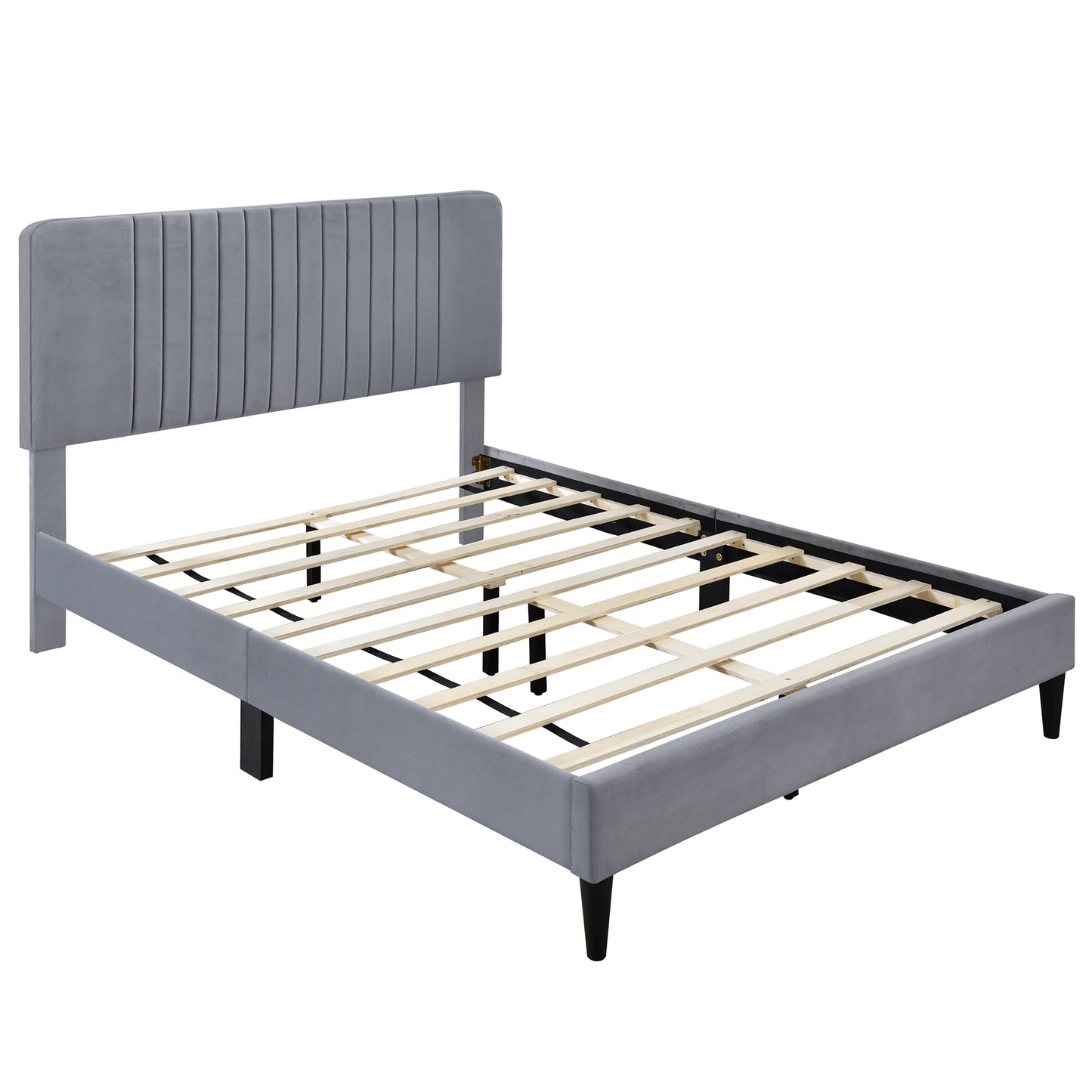 Full Size Upholstered Platform Bed,No Box Spring Needed, Velvet Fabric,Gray