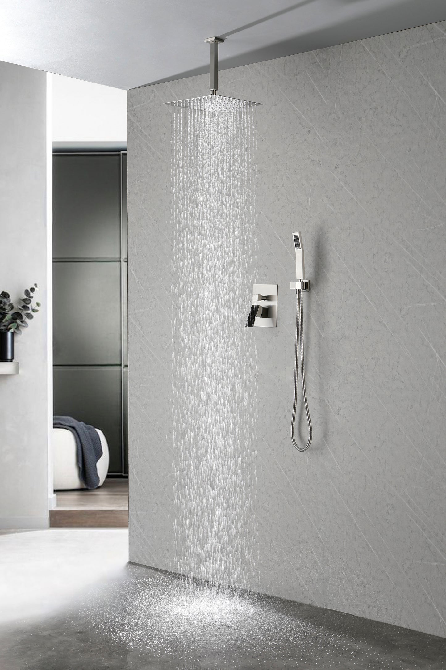 Ceiling Mounted Shower System Combo Set with Handheld and 12"Shower head