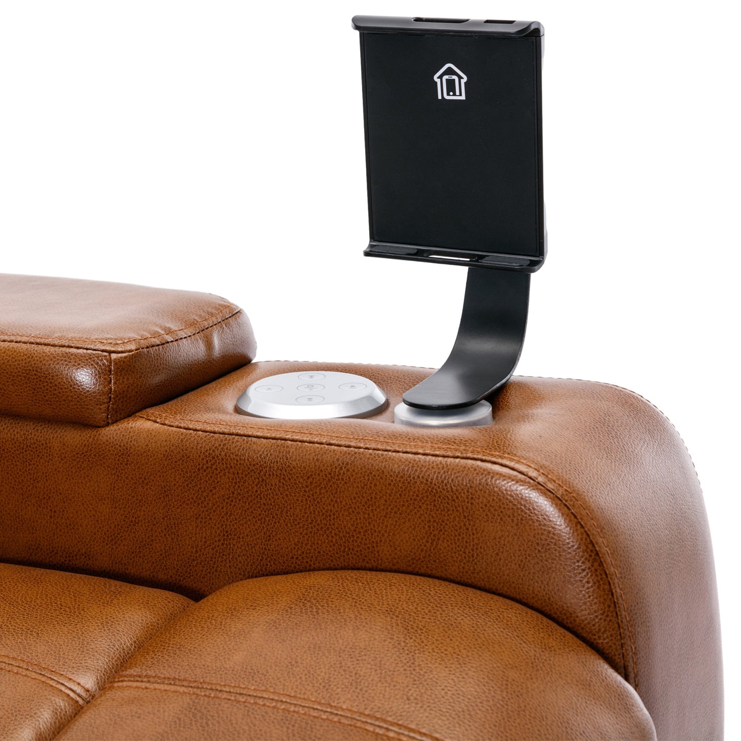 Power Motion Recliner with USB Charging Port and Hidden Arm Storage, Home Theater Seating with Convenient Cup Holder Design ,and stereo(Light  Brown)