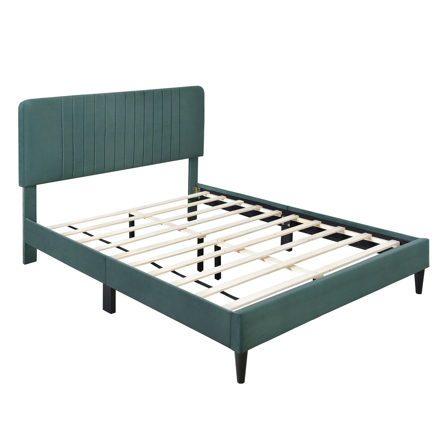 Full Size Upholstered Platform Bed,No Box Spring Needed, Velvet Fabric,Green