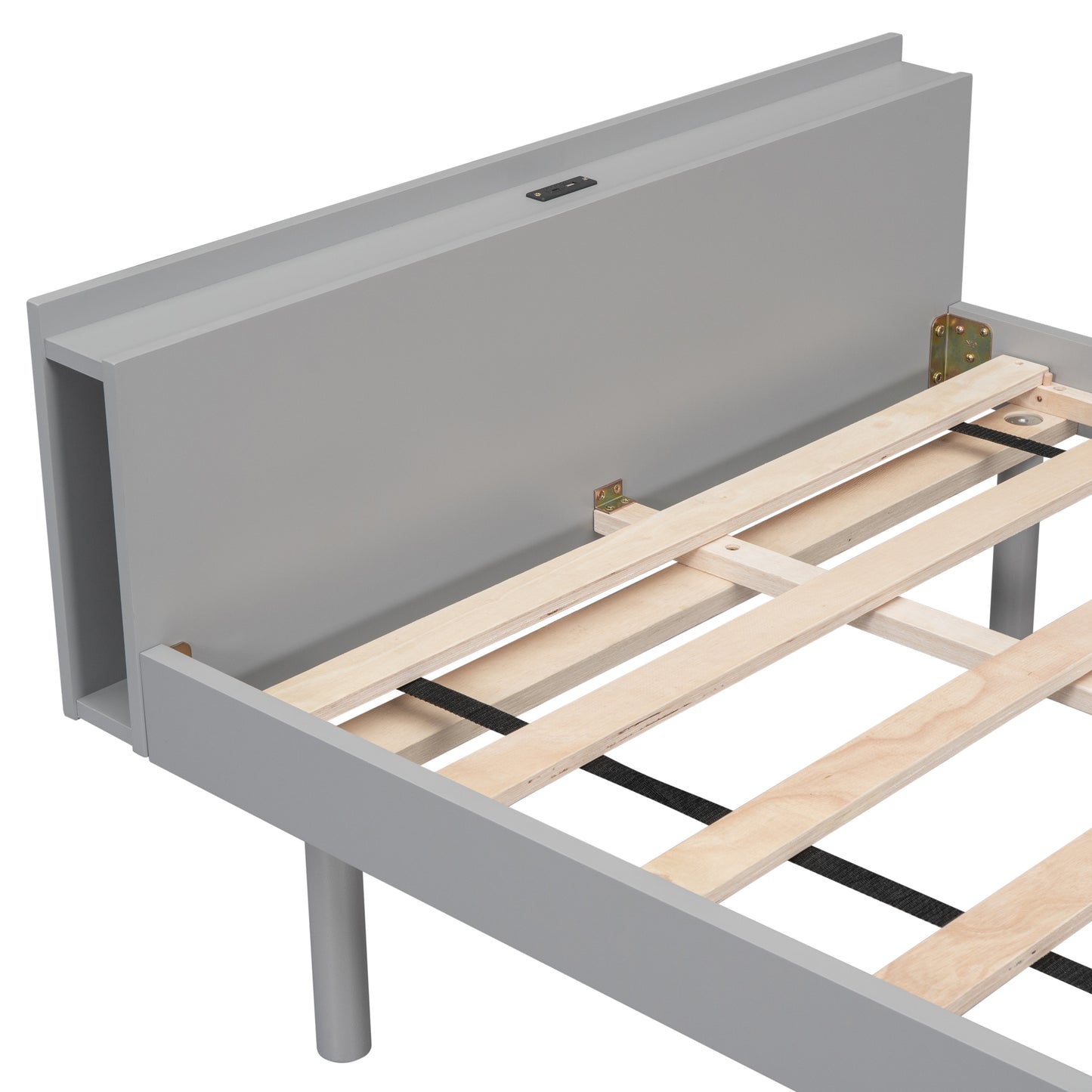 Modern Design Twin Size Platform Bed Frame with Headboard for Grey Color